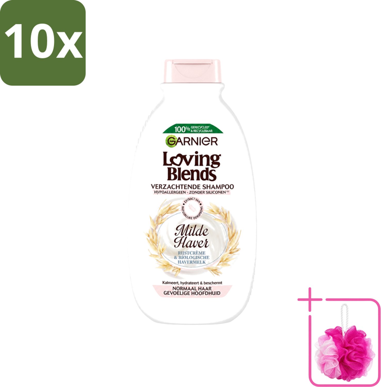 10 x Garnier - Loving Blends - Shampoo - Milde Haver - Normaal Haar & Gevoelige Hoofdhuid - 300 ml - Bulkverpakking - Milde haver shampoo - Douchemop - Hypoallergene shampoo