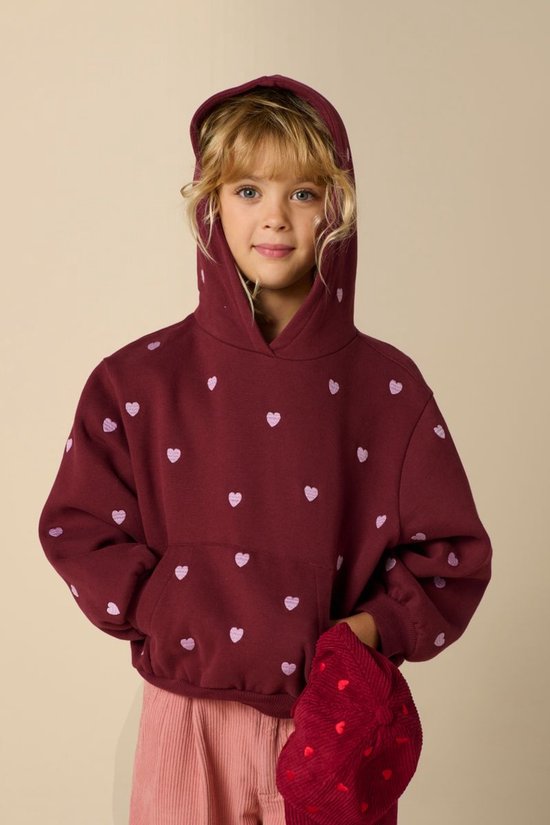 Donkerrode Hoodie Met Hart Embroideries
