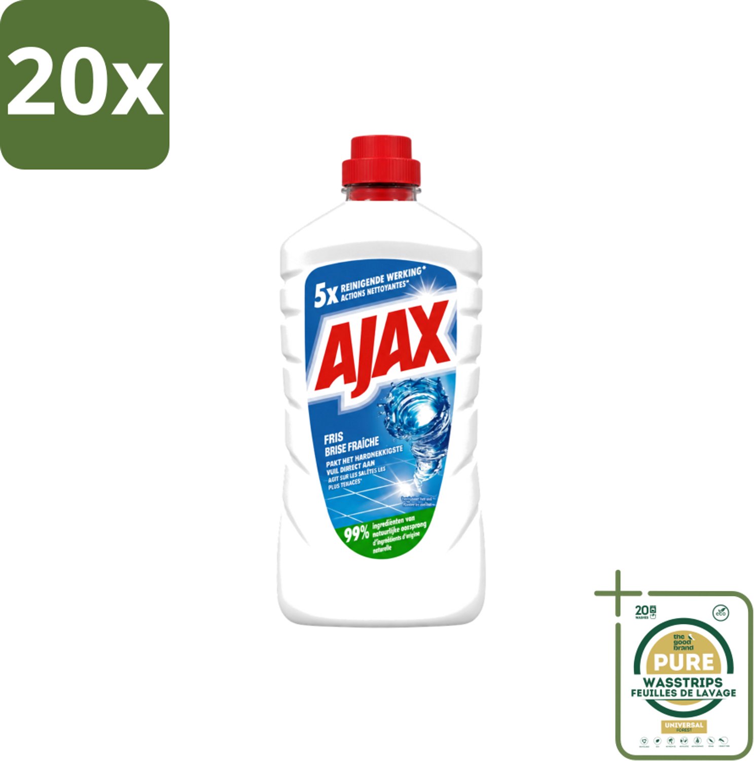 20 x Ajax – Allesreiniger – Fris – 1000 ml - Wasstrips - Allesreiniger - Frisheid - Reiniging - Vet En Vuil - Koud Water