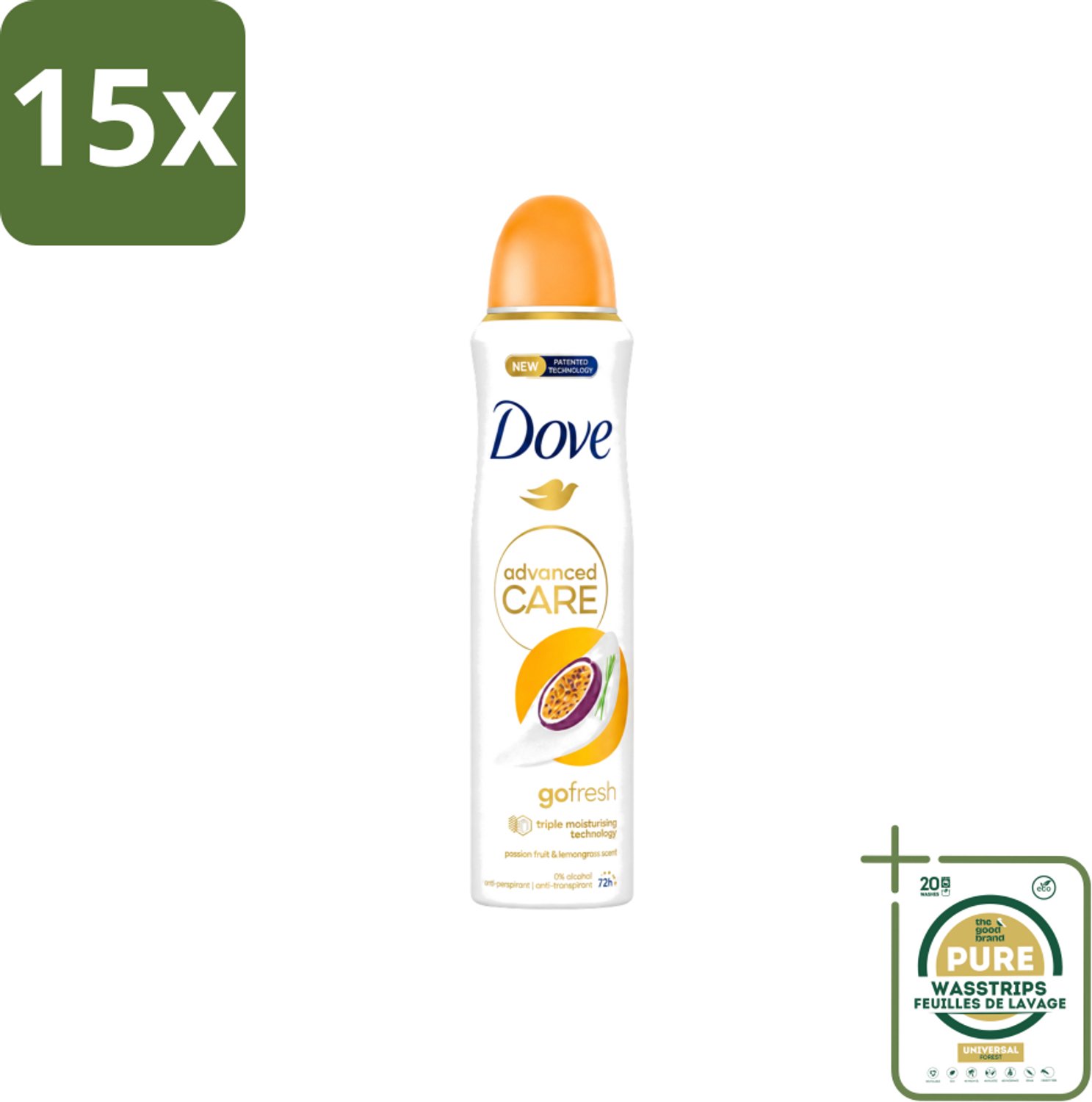 15 x Dove – Deodorant Spray – Passion Fruit – 250 ml - Wasstrips - Passievrucht Deodorant - Frisse Deodorant Spray - Passievrucht Geur - Deodorant Spray - Okselhuid Verzorging