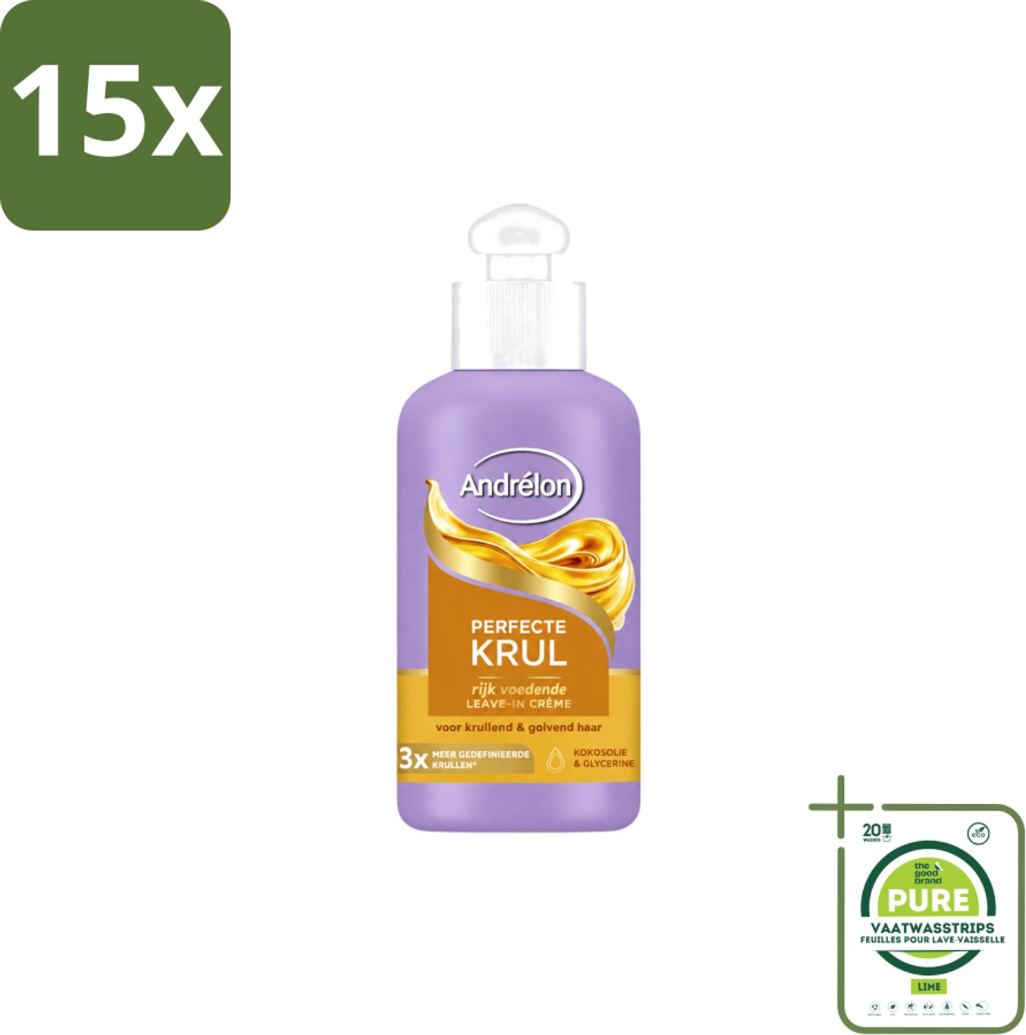 15 x Andrélon – Leave-In Crème – Perfecte Krul – 200 ml - Grootverpakking - Vaatwasstrips - Krul Haar - Krul Haar Crème - Krul Haar Verzorging - Krul Haar Voeding - Krul Haar Hydratatie