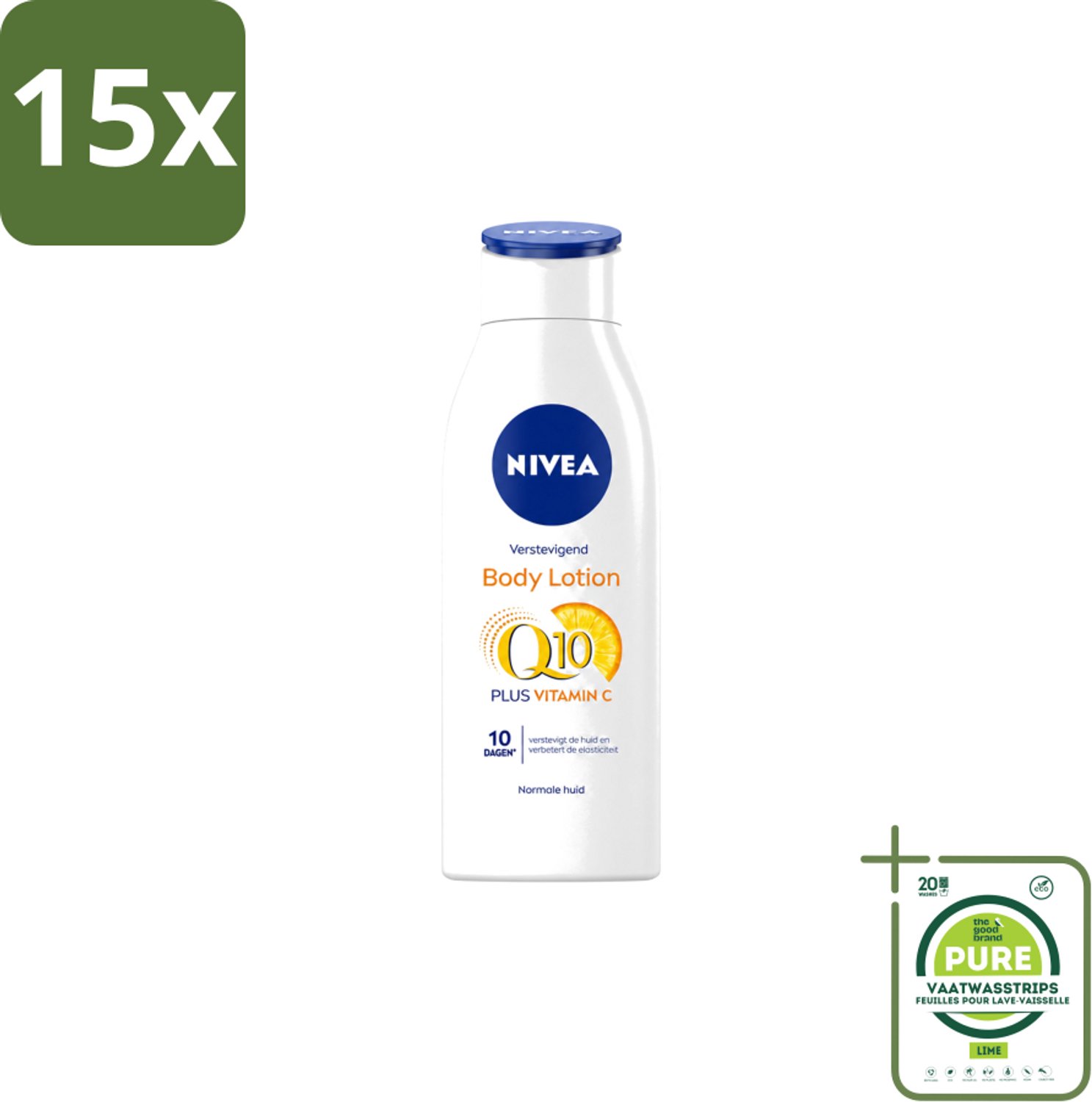 15 x Nivea – Bodylotion – Q10 Plus Verstevigend – 400 ml - Grootverpakking - Vaatwasstrips - Q10 Plus - Huidversteviging - Elastische Huid - Hydratatie - Bodylotion