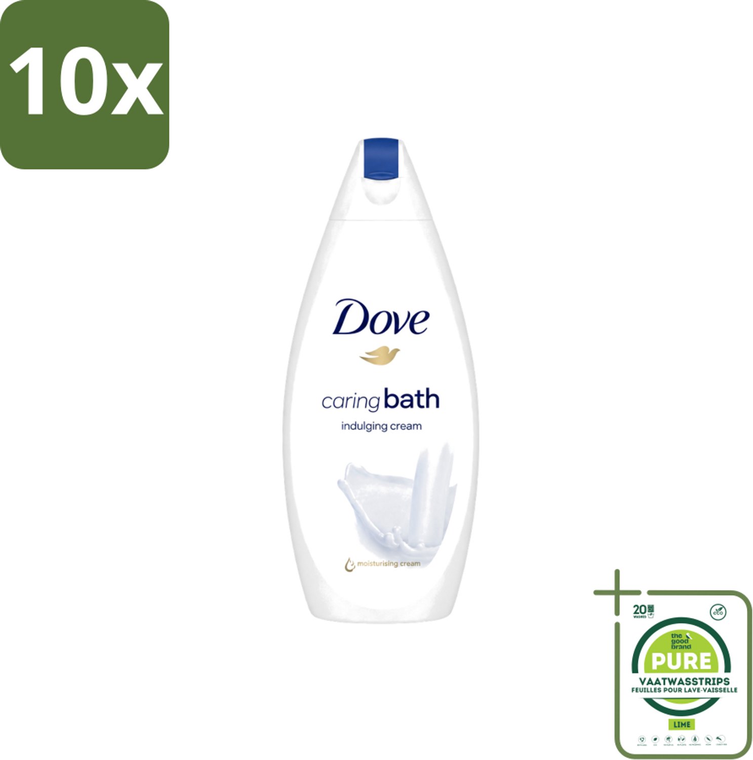 10 x Dove – Douchegel – Caring Bath – 450 ml - Grootverpakking - Vaatwasstrips - Douchegel - Huid Verzorging - Zachte Huid - Schuim Douchegel - Hydraterende Crème