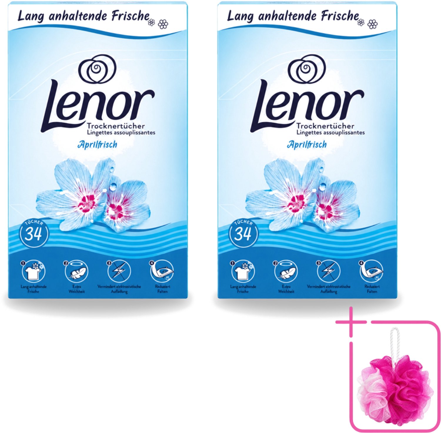 2 x Lenor - Droogtrommeldoekjes - Aprilfris - Textielverfrisser - 34 Doekjes - Bulkverpakking - Droogtrommeldoekjes - Douchemop - Frisheid