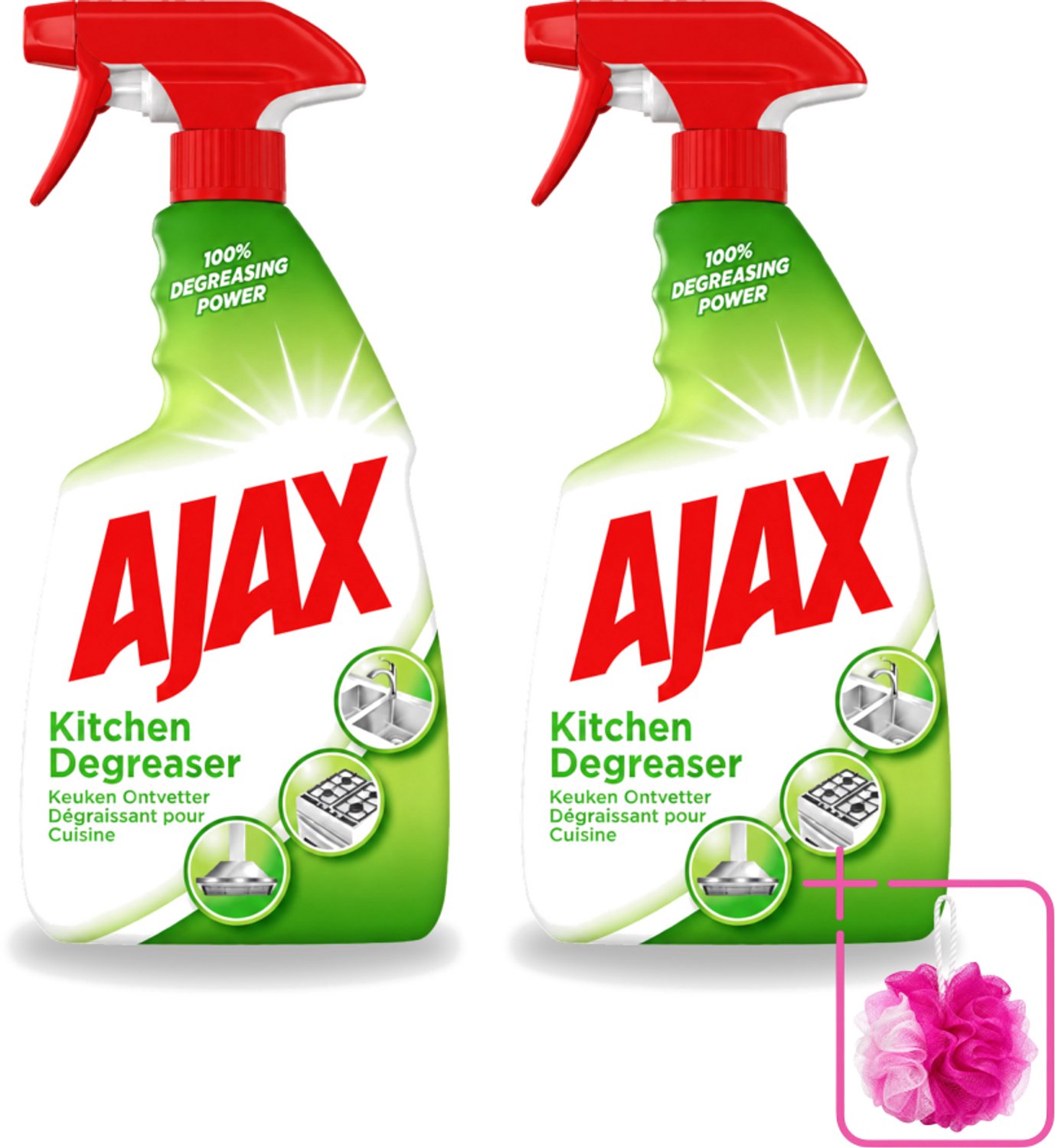 2 x Ajax - Keuken Ontvetter Spray - Verwijdert Hardnekkig Vet - 750 ml - Bulkverpakking - Keuken reinigen - Douchemop - Vet verwijderen