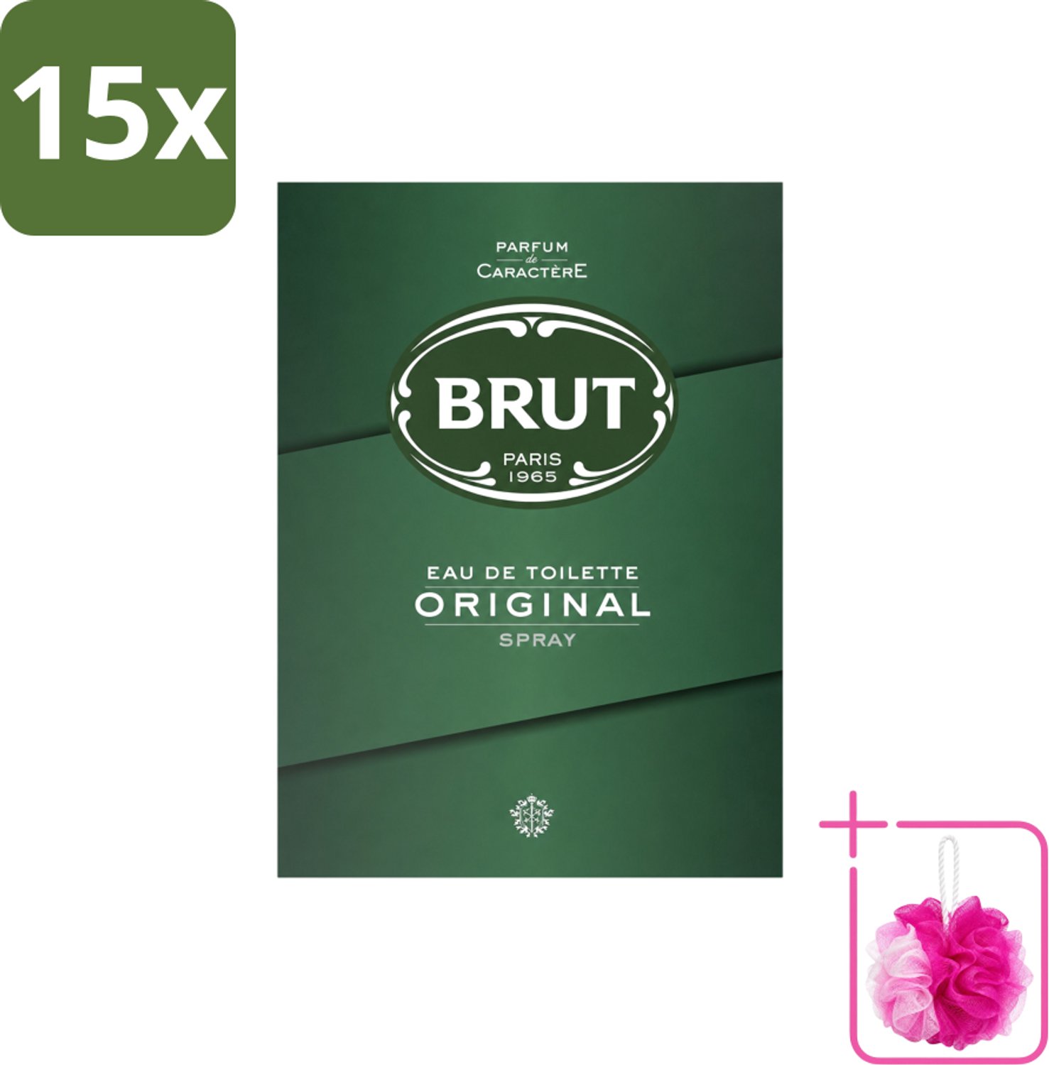 15 x Brut – Eau de Toilette – Original – 100 ml - Bulkverpakking - Brut Original - Douchemop - Eau de Toilette