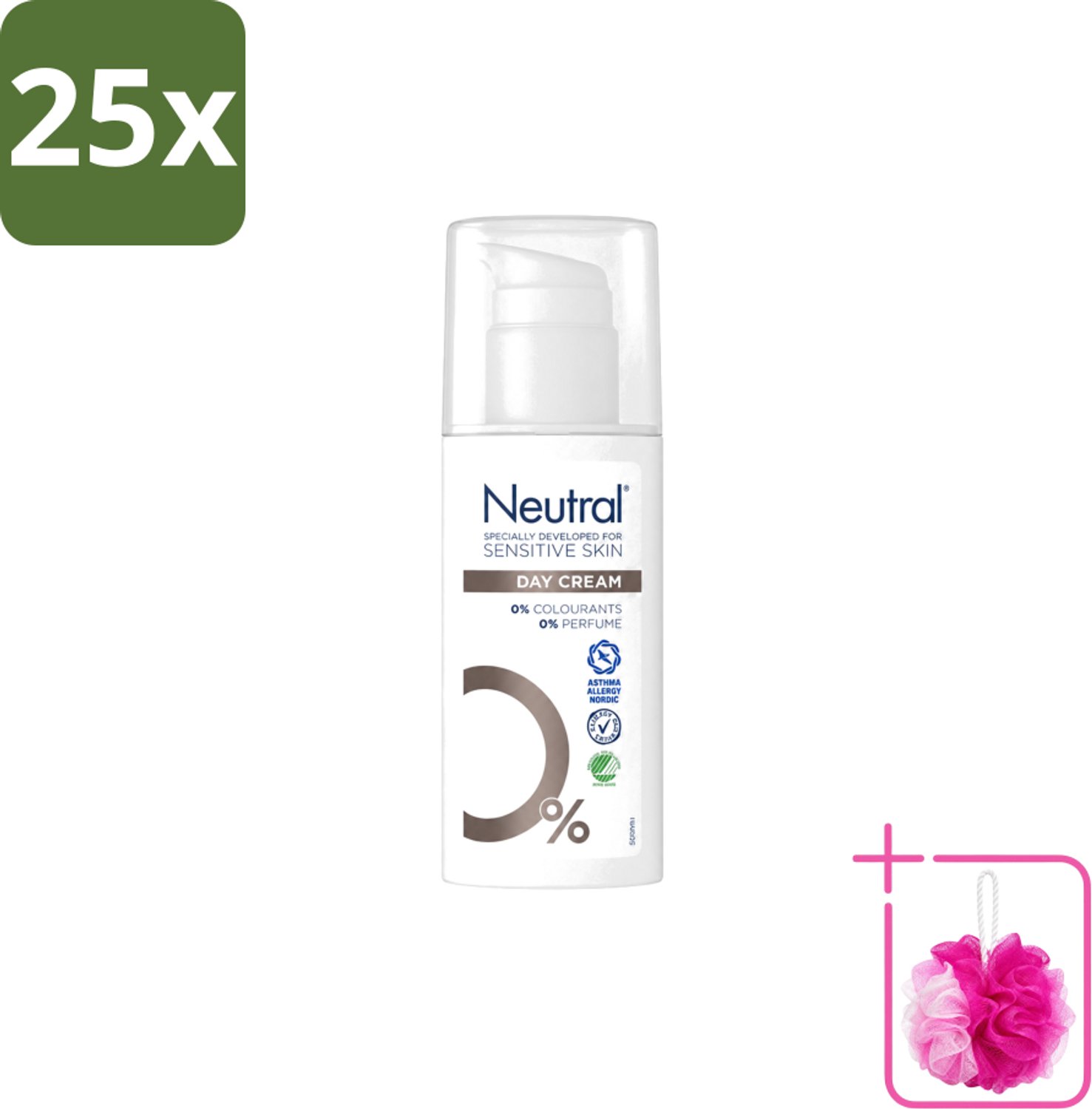 25 x Neutral – Dagcrème – Parfumvrij – 50 ml - Bulkverpakking - Gevoelige huid - Douchemop - Dagcrème