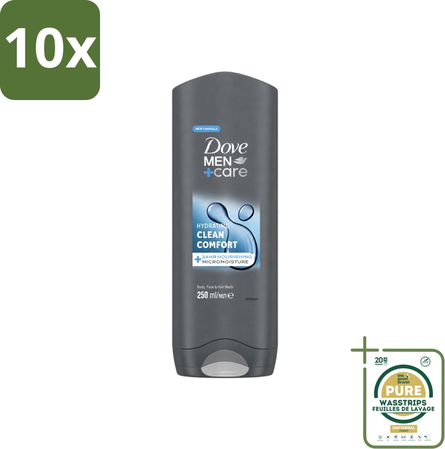10 x Dove - Douchegel - Men+ Care Clean Comfort - Comfort en verzorging - 250 ml - Wasstrips - Douchegel - Fris - Energie - Reiniging - Hydraterend