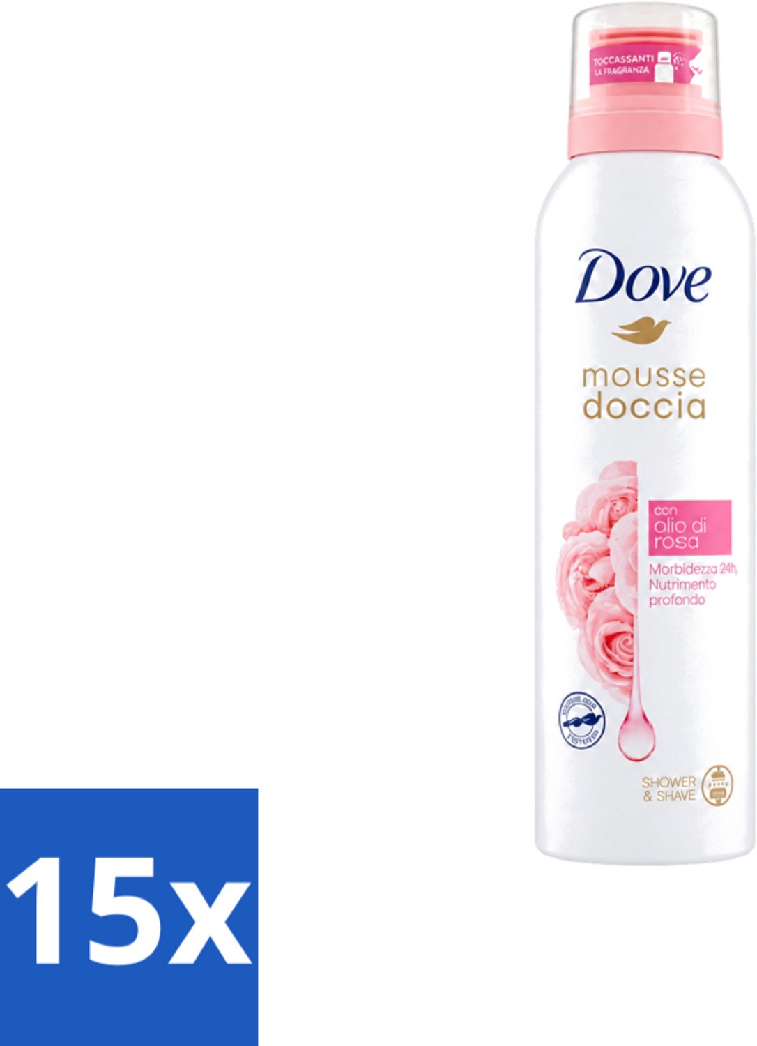 15 x Dove – Douchefoam – Rose Oil – 200 ml - Voordeelverpakking - 15 stuks