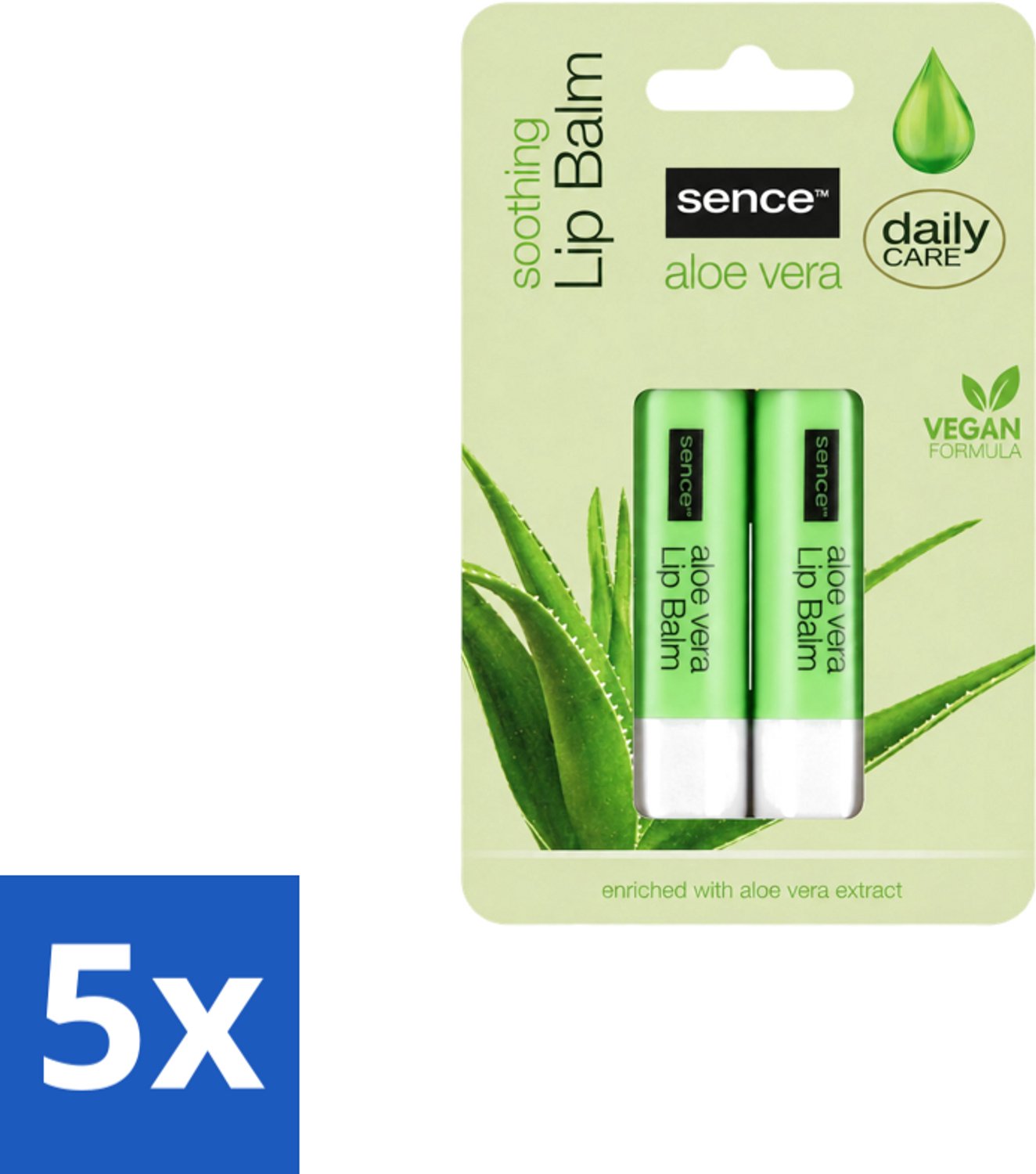5 x Sence – Lippenbalsem – Aloë Vera – Verzorgend - Voordeelverpakking - 5 stuks