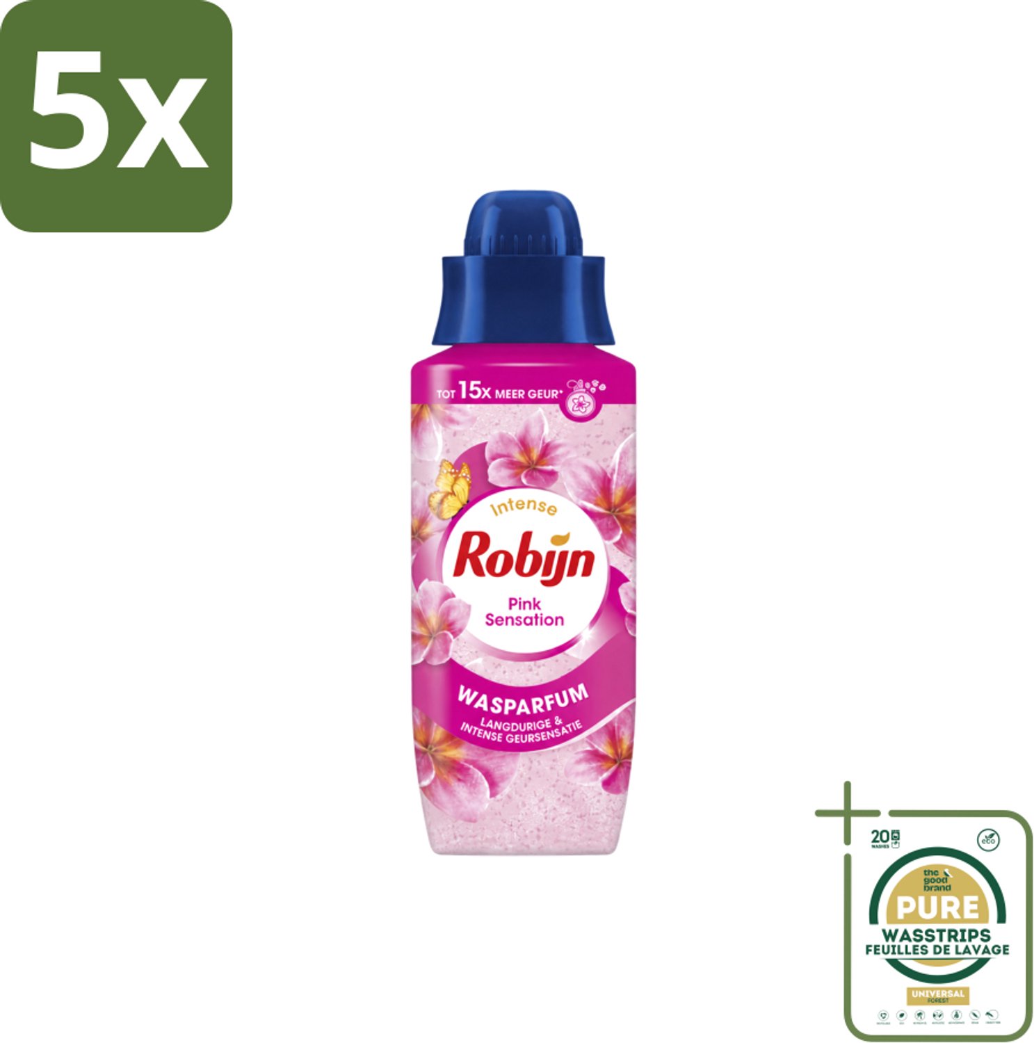 5 x Robijn – Wasparfum – Intense Pink Sensation – 342 ml - Wasstrips - Wasparfum - Wasgeur - Geurboost - Wasmiddel - Wasgeur