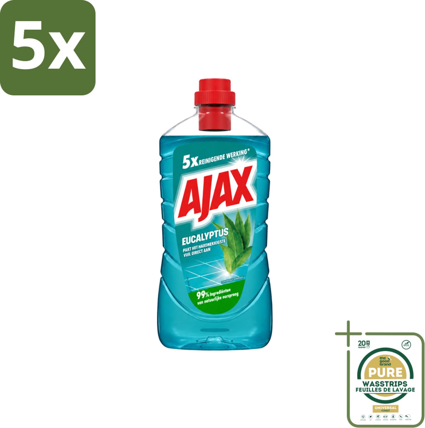 5 x Ajax – Allesreiniger – Eucalyptus – 1000 ml - Wasstrips - Allesreiniger Eucalyptus - Reiniging - Frisse Geur - Natuurlijke Schoonmaak - Krachtige Reiniging