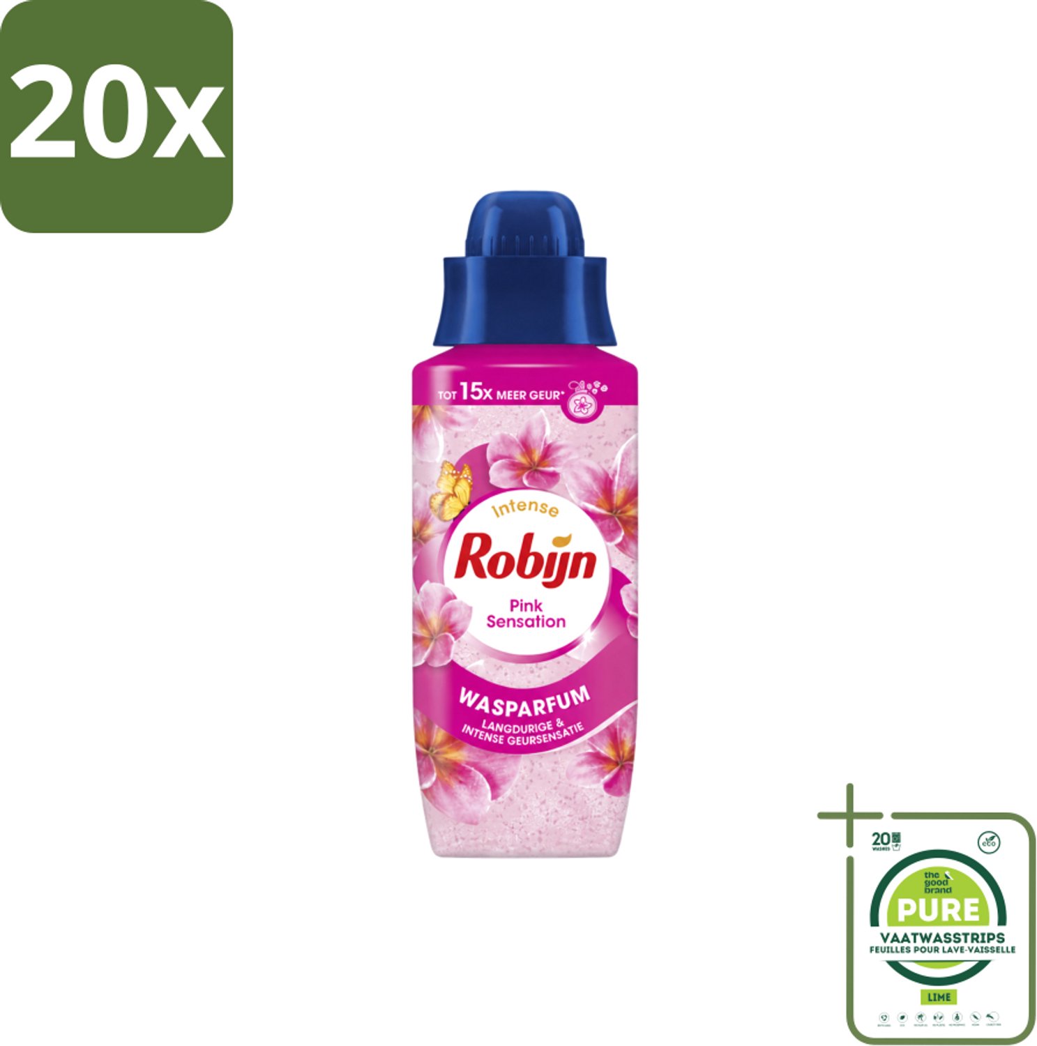 20 x Robijn – Wasparfum – Intense Pink Sensation – 342 ml - Grootverpakking - Vaatwasstrips - Wasparfum - Wasgeur - Geurboost - Wasmiddel - Wasgeur Intensief