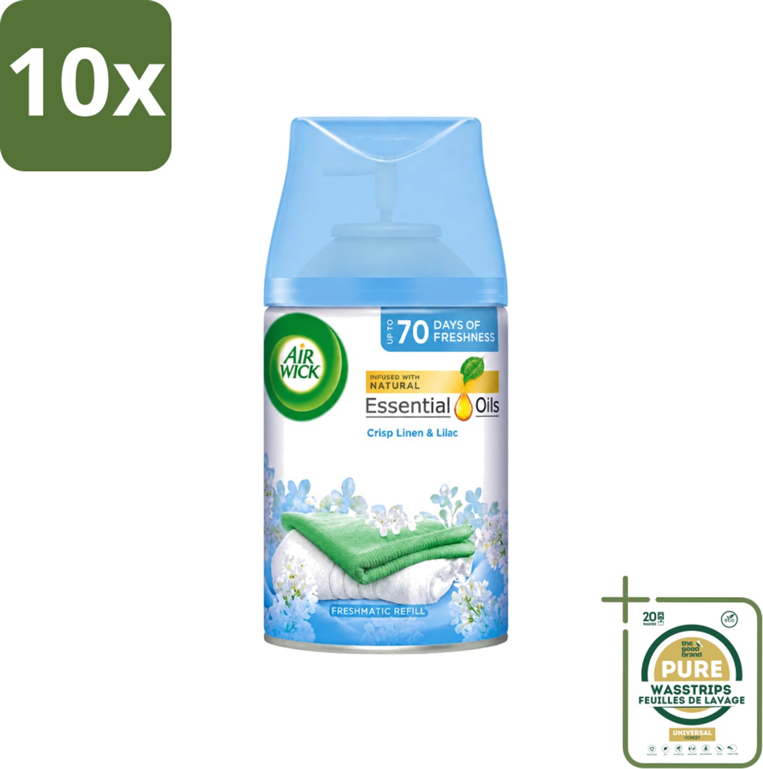 10 x Air Wick - Luchtverfrisser Navulling - Fris Linnen & Lila - Automatische Spray - 250 ml - Wasstrips - Luchtverfrisser - Frisheid - Geur - Geurverspreiding - Automatische Geur
