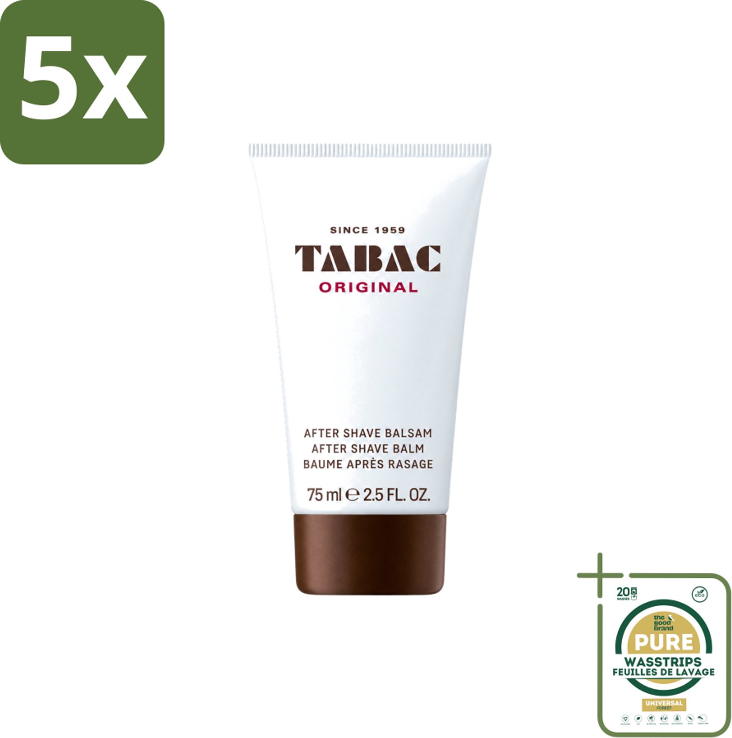 5 x Tabac Original Men - Aftershave Balsem - Verzachtend - 75 ml - Wasstrips - Aftershave Balsem - Huid Verzachten - Huid Kalmeren - Scheren Na - Droge Huid