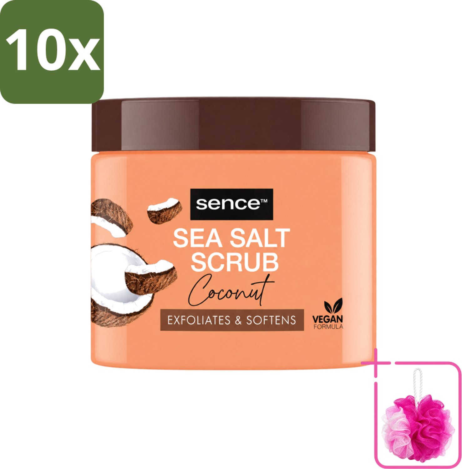 10 x Sence - Coconut - Bodyscrub - Verzorgend - 500 g - Bulkverpakking - Bodyscrub kokos - Douchemop - Huid verzorging