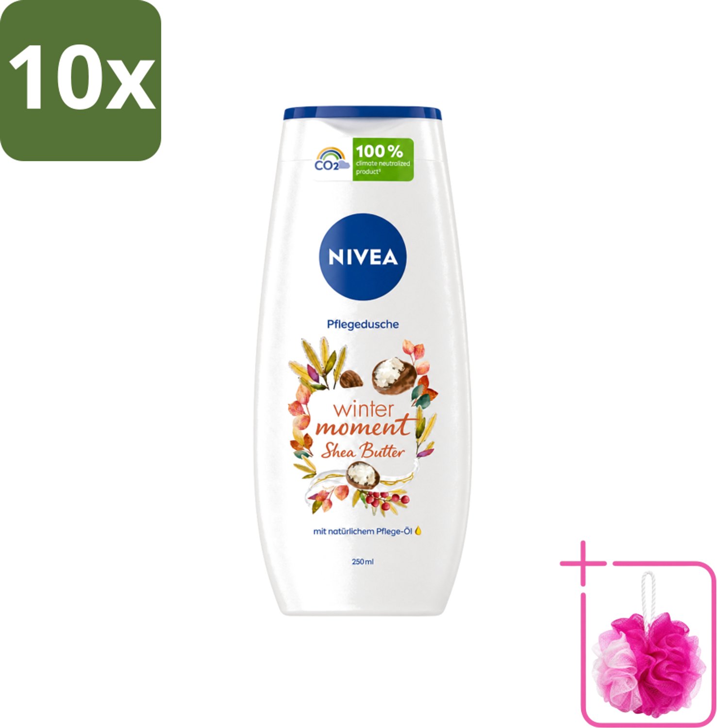 10 x Nivea - Douchegel - Winter Moment Shea Butter - 250 ml - Bulkverpakking - Douchegel winter - Douchemop - Sheaboter douchegel