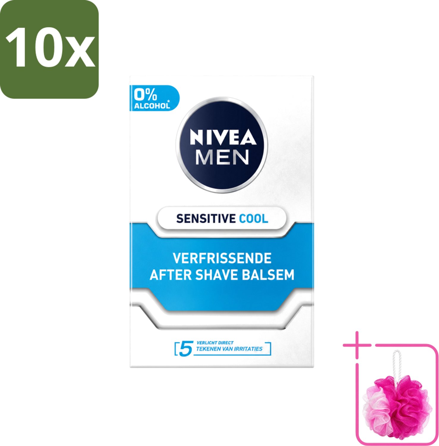 10 x Nivea - Men - Sensitive Cool Aftershave Balsem - Zeewierextract & Kamille - Alcoholvrij - 100 ml - Bulkverpakking - Aftershave balsem - Douchemop - Alcoholvrij aftershave