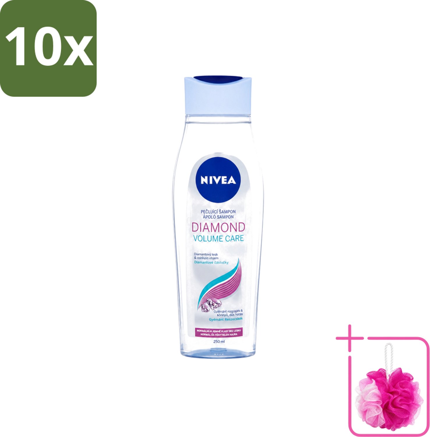 10 x Nivea - Diamond Volume Care Shampoo - 250 ml - Bulkverpakking - Volume haar - Douchemop - Glans haar