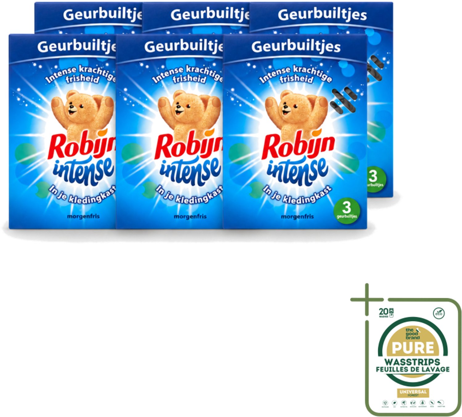 6 x Robijn - Intense - Geurbuiltjes - Langdurige Geur - Intense Frisheid - 3 Geurbuiltjes - Wasstrips - Geur In Kleding - Langdurige Geur - Frisse Geur - Geurbuiltjes - Kledingkast Geur