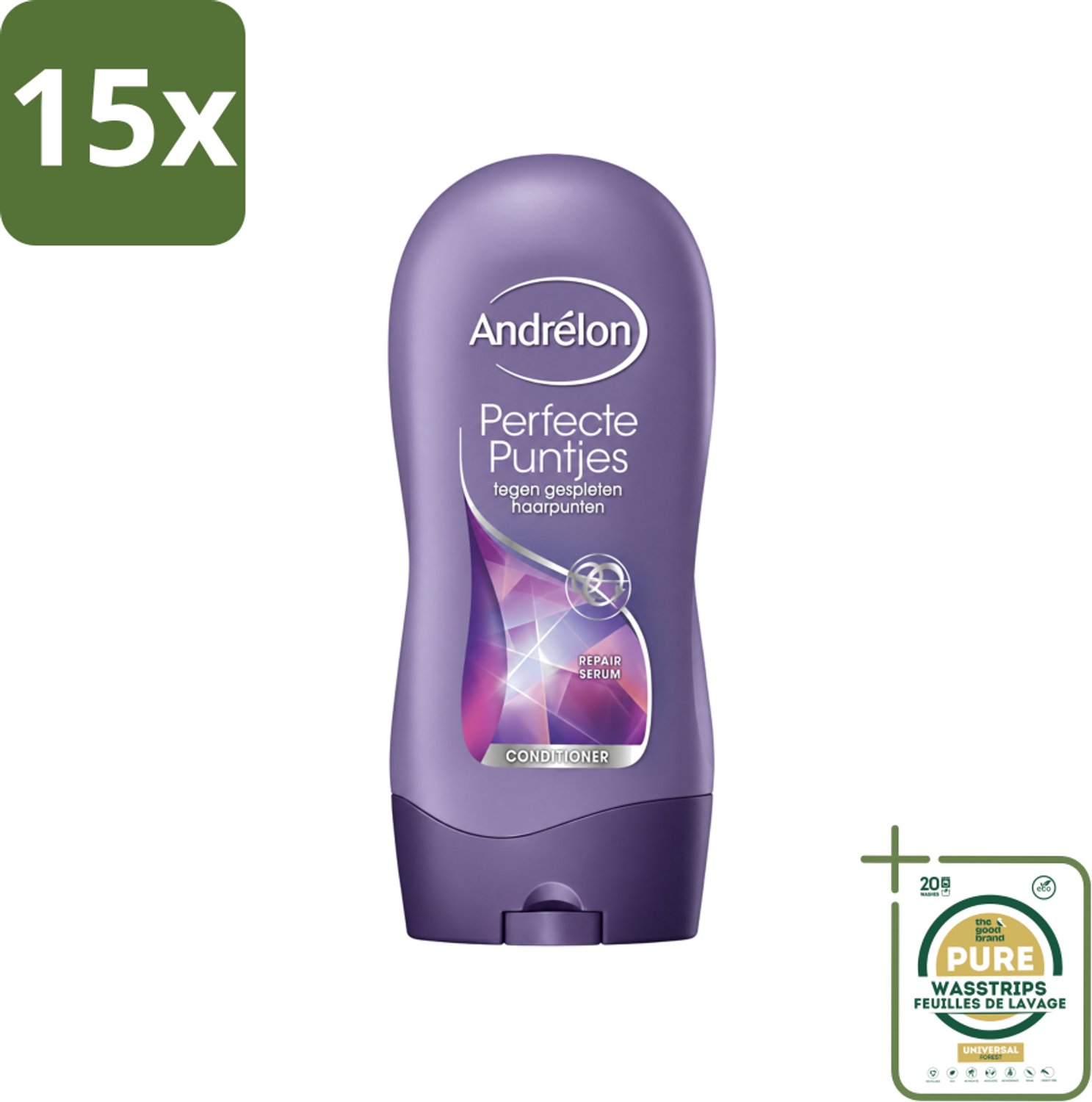 15 x Andrélon - Perfecte Puntjes - Conditioner - Tegen Gespleten Haarpunten - 300 ml - Wasstrips - Gespleten Haarpunten - Haarverzorging - Haarversterking - Haarbescherming - Haarkracht