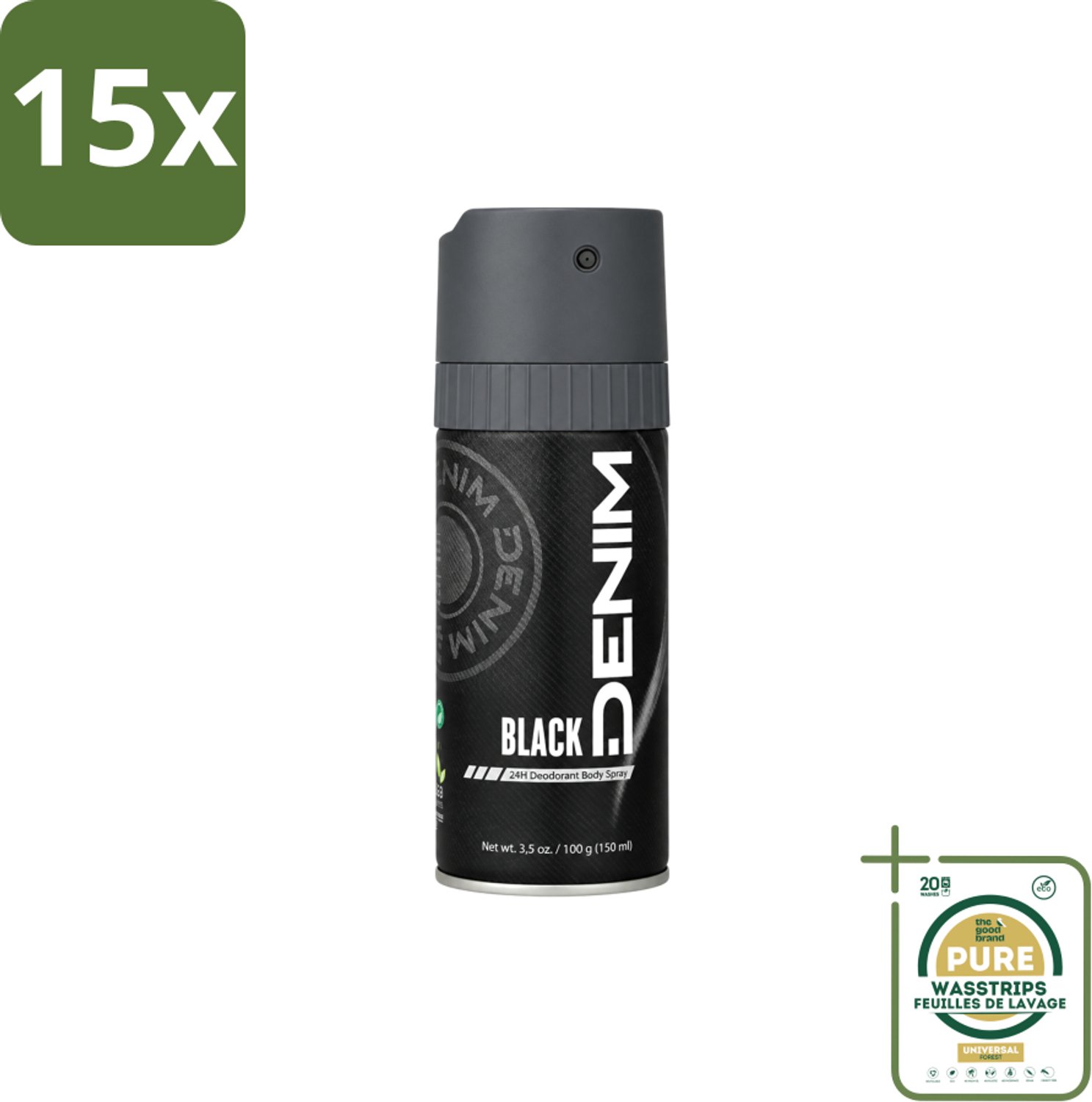 15 x Denim - Deodorant Aerosol - Black Geur - Voor Mannen - 150 ml - Wasstrips - Deodorant Spray Mannen - Deodorant Spray - Deodorant Aerosol - Deodorant Spray 150 Ml - Deodorant Spray Denim Black