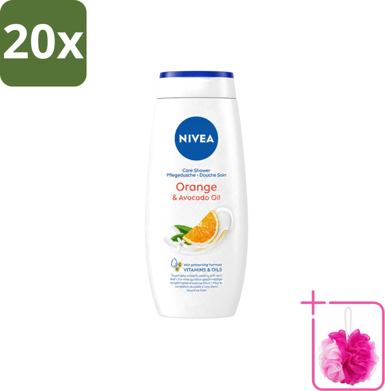 20 x Nivea - Douchegel - Orange - Voelbaar Gladde Huid - 250 ml - Bulkverpakking - Douchegel - Douchemop - Huid verzorgen