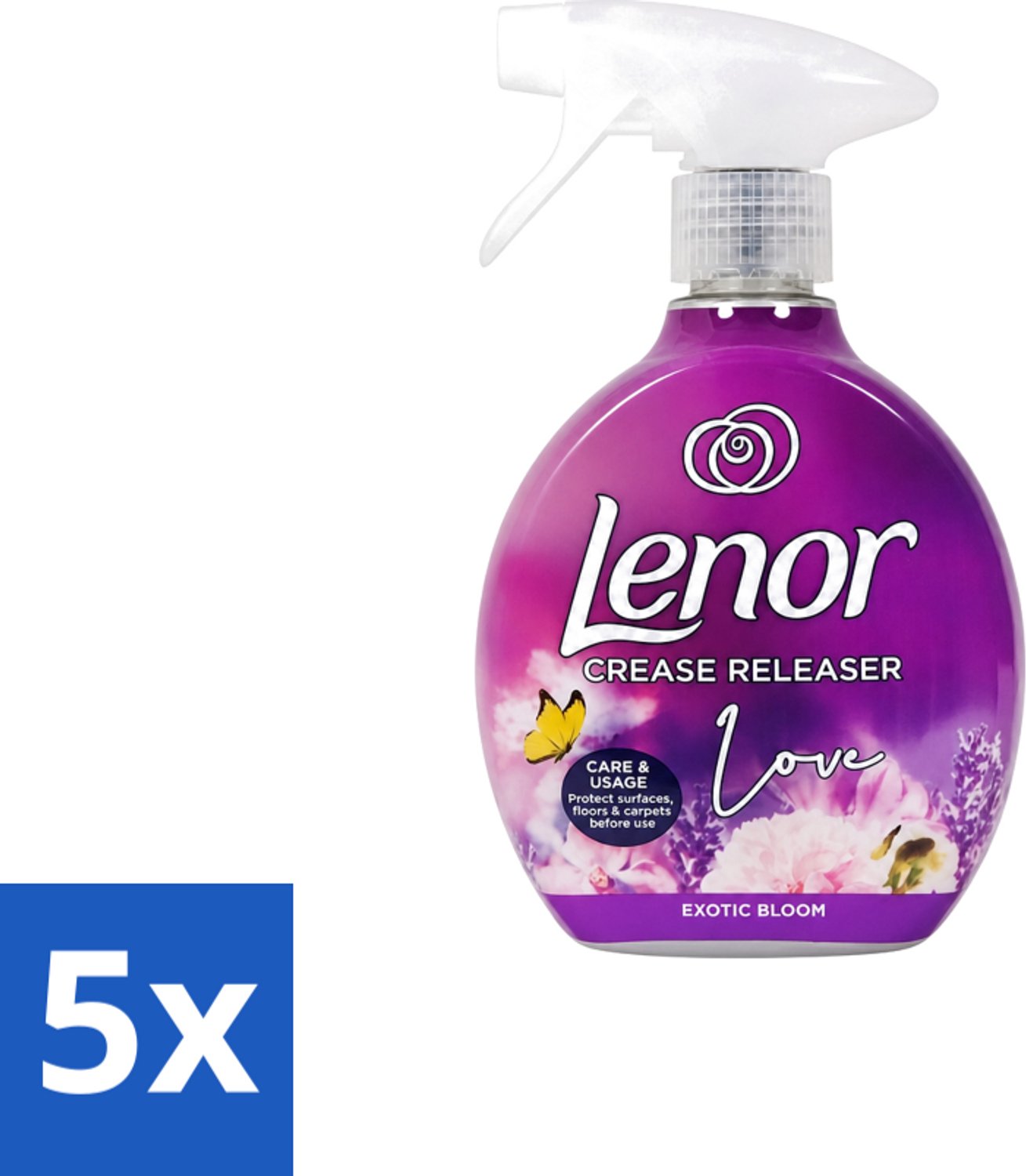 5 x Lenor – Crease Releaser Spray – Love Exotic Bloom – Kreukverwijderaar & Textielverfrisser – 500 ml - Voordeelverpakking - 5 stuks