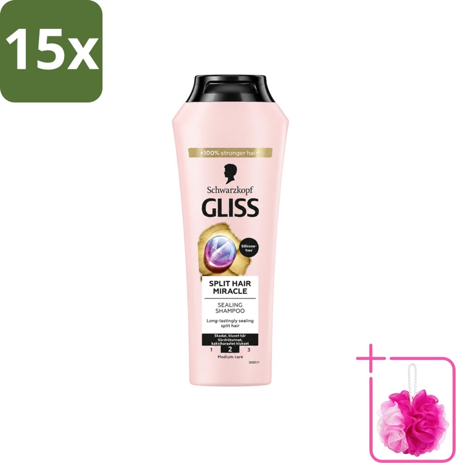 15 x Gliss-Kur - Shampoo - Split Hair Miracle - Herstelt Gespleten Haarpunten - 400 ml - Bulkverpakking - Gespleten haarpunten - Douchemop - Haar herstellen