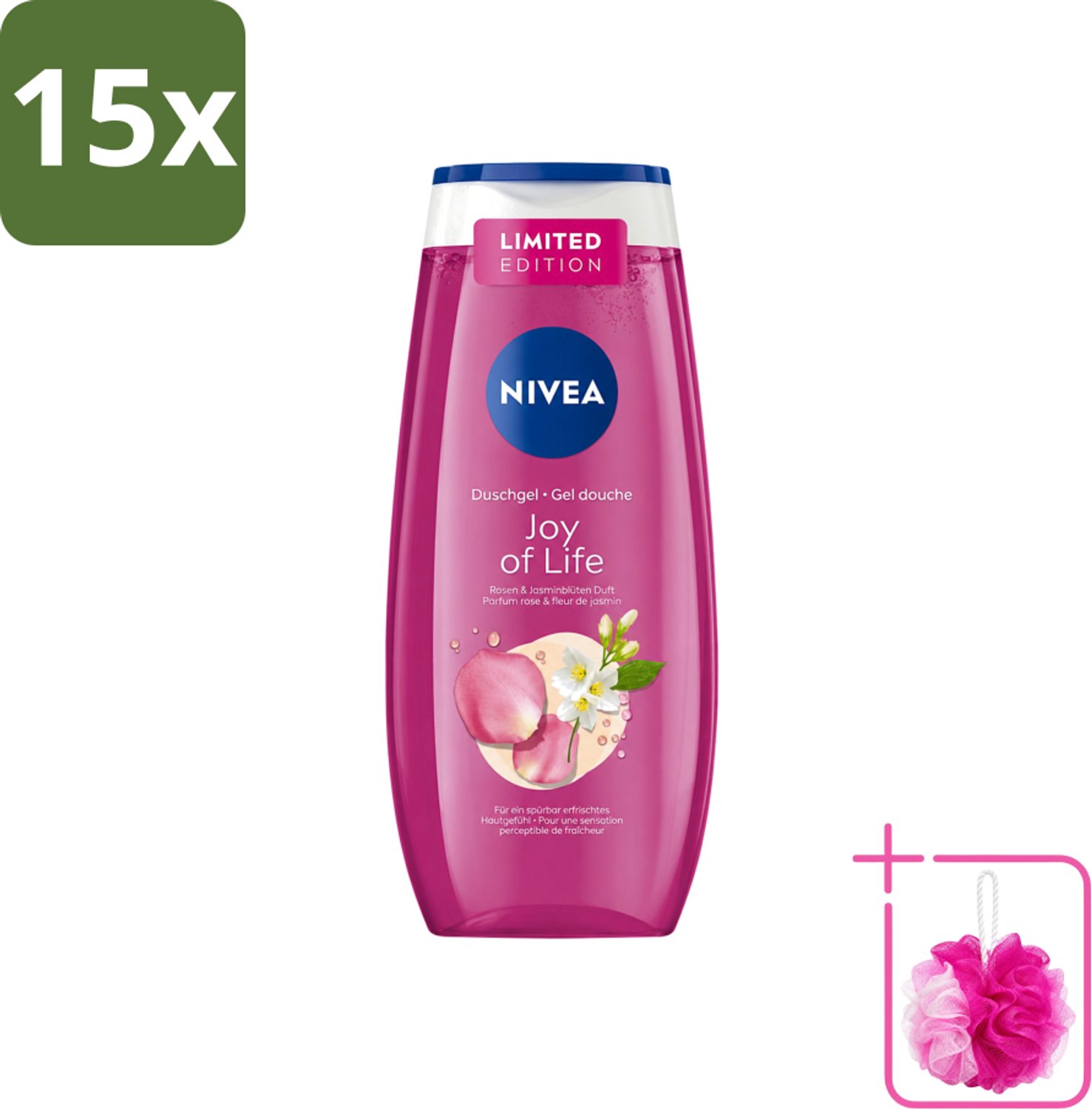 15 x Nivea - Douchegel - Joy of Life - Verfrissend Effect - 250 ml - Bulkverpakking - Douchegel - Douchemop - Frisse geur