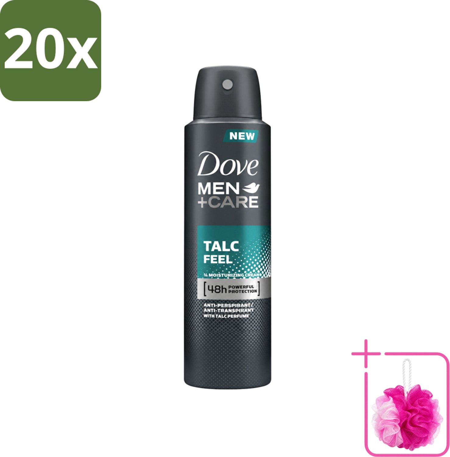 20 x Dove - Deodorant - Men Care Talc Feel - Zachte en verzorgende bescherming - 150 ml - Bulkverpakking - Deodorant spray - Douchemop - Zweetbehandeling