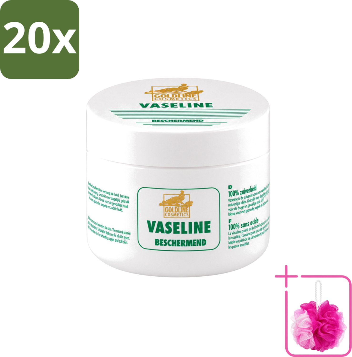 20 x Goldline - Vaseline - Huidverzorging - Beschermend & Hydraterend - 250 ml - Bulkverpakking - Bodycrème - Douchemop - Hydratatie