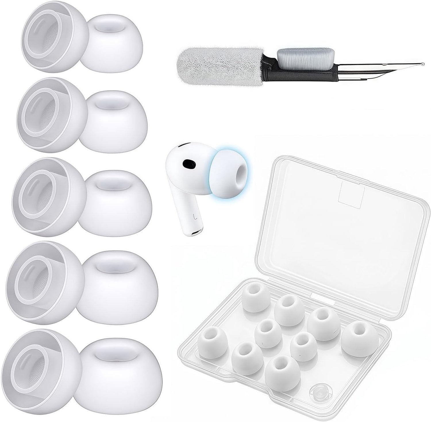 Vervangende Siliconen Oordopjes voor Draadloze In-Ear Koptelefoons met Schoonmaakset - Noise Cancelling, Comfortabele Pasvorm, Geschikt voor Diverse Modellen