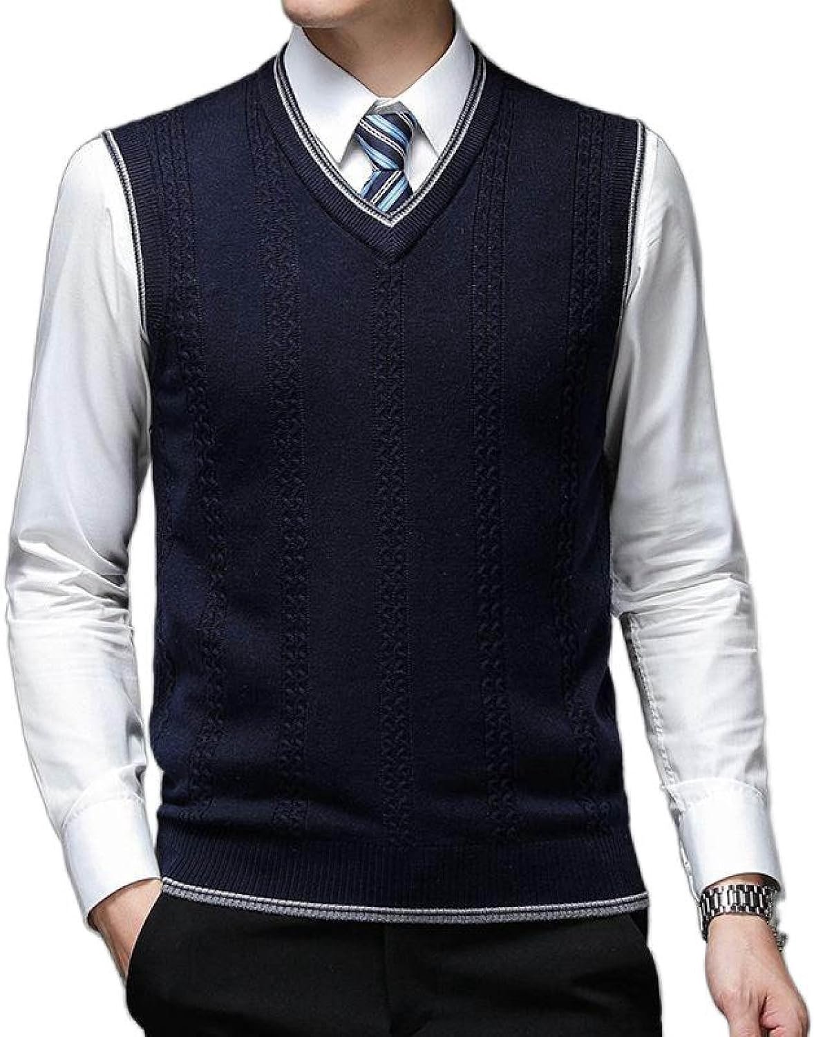 Herenvest Met V-Hals, Gebreid Vest Met V-Hals, Klassiek Mouwloos, Casual Jacquardvest Voor Heren, Pullover-Bodemoverhemd, Zakelijk Herengebreide Gebreide Vest, Trui-Tanktops, Marineblauw, S