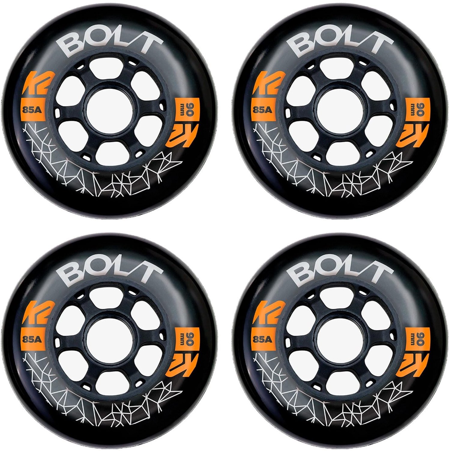 Set van 4 Rolschaats Wielen 90mm 85A Zwart