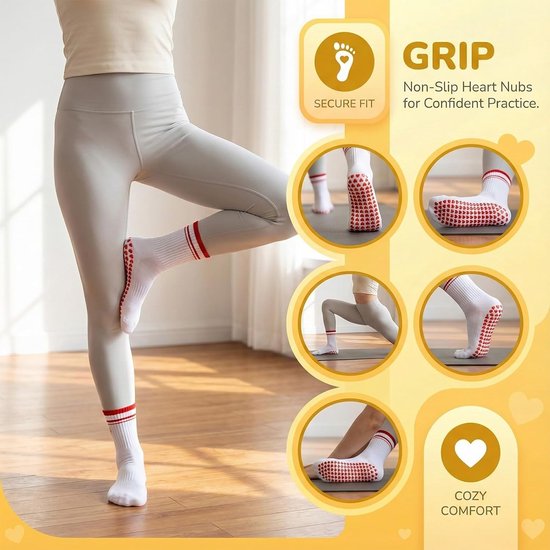 4 Paar Dames Antislip Pilates Sokken met Anti-Slip Noppen - Comfortabel & Stijlvol — afbeelding 4