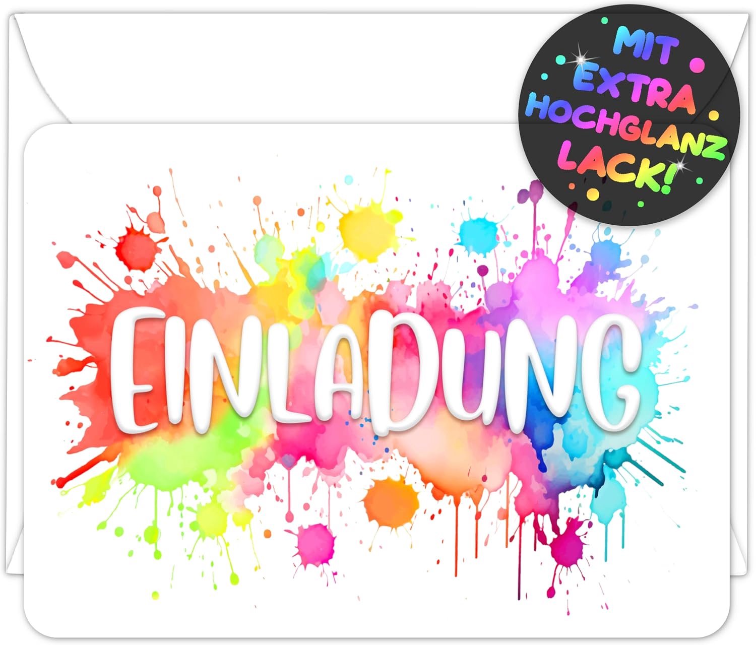 12 x Splash uitnodigingskaarten voor kinderverjaardag, meisjes en jongens + 12 x enveloppen, de kleurrijke partykaarten zijn de aquareluitnodiging voor kinderen, jongens, verjaardag, regenboog