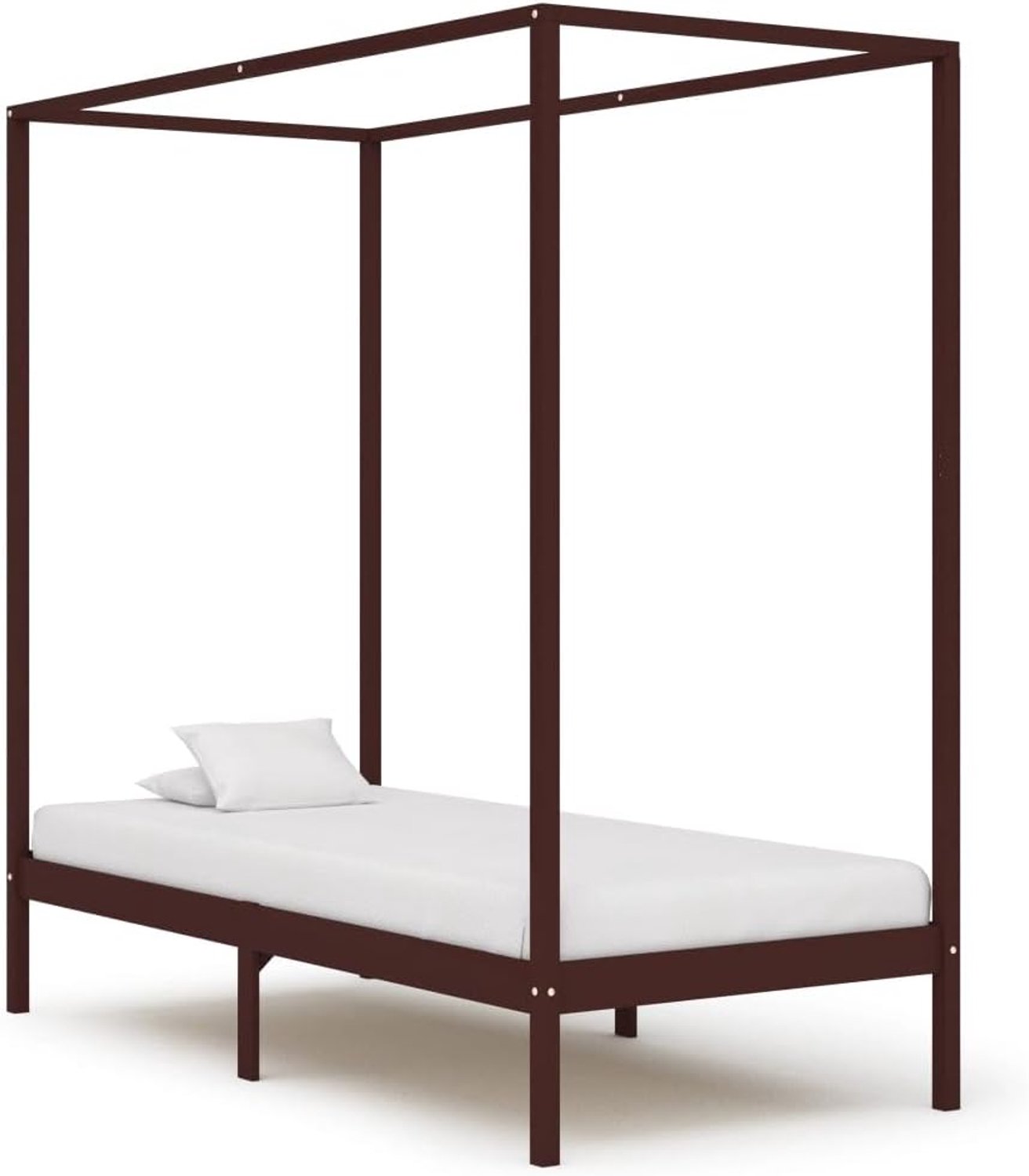 Bed tweepersoonsbed hemelbed frame donkerbruin massief grenen 100 x 200 cm geschikt voor familiekamers