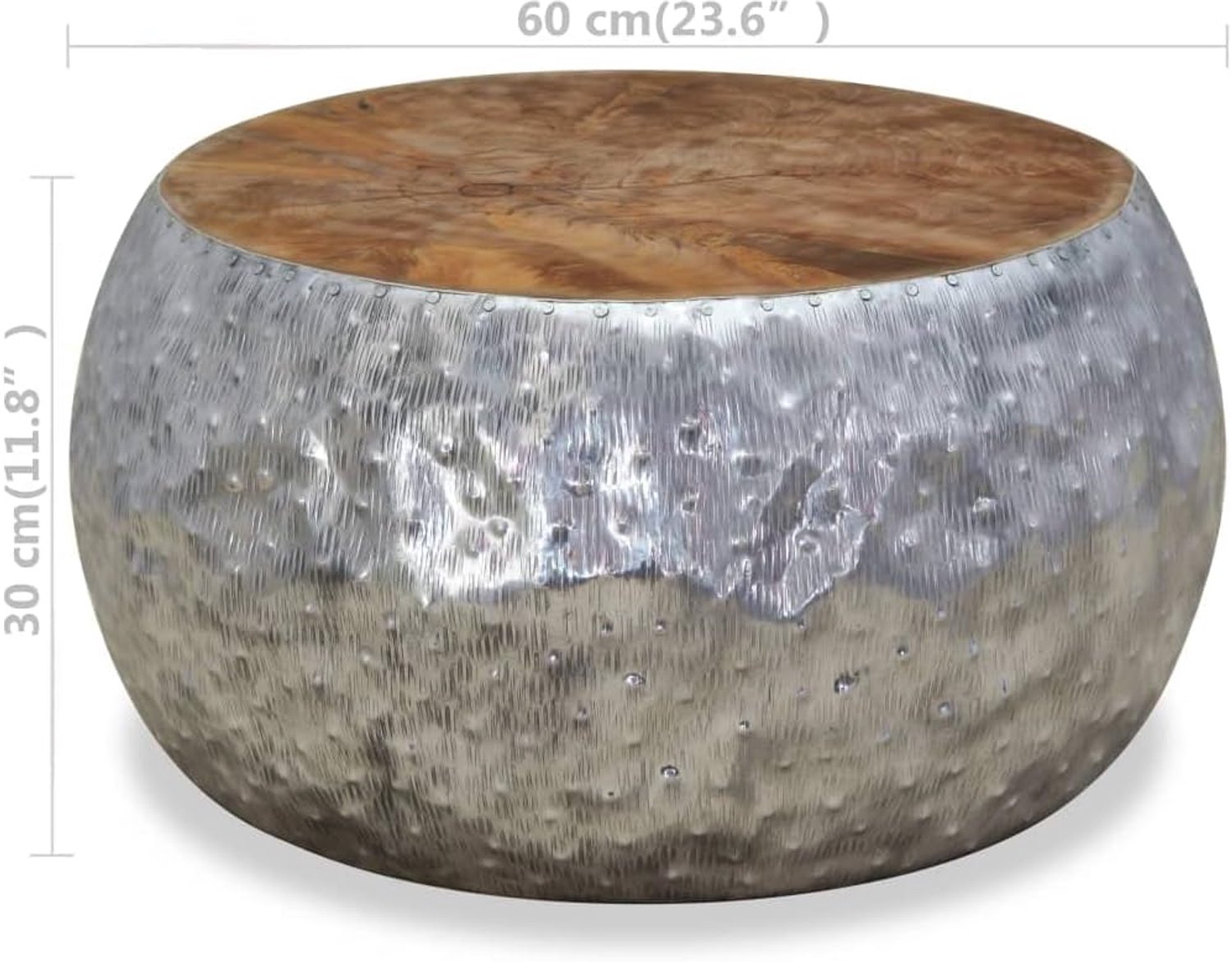 Bijzettafels voor woonkamer, functionele tafel, bijzettafel, aluminium teak, 60 x 60 x 30 cm, voor woonkamer, slaapkamer, werkkamer