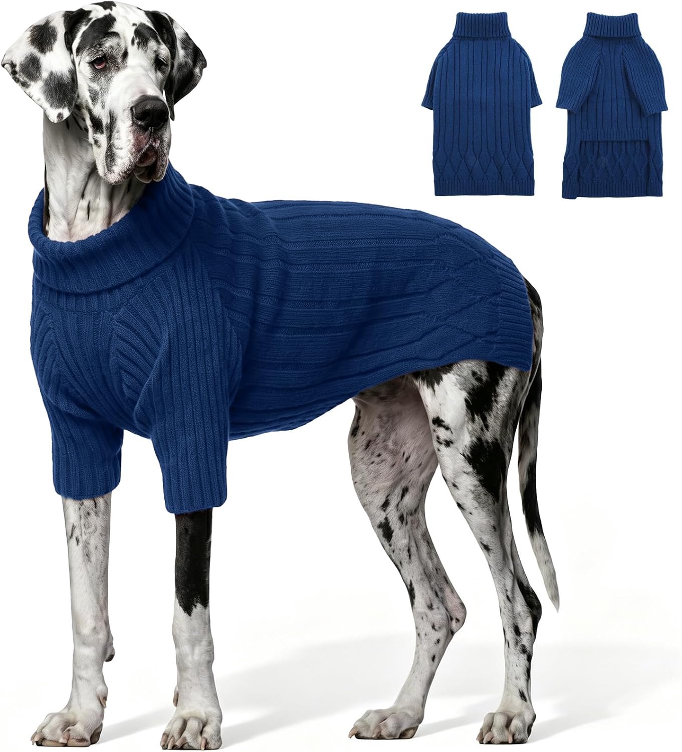 Extra grote hondentrui, grote kersttrui voor honden, rolkraag, hondentrui, warme hondenwintertrui, klassieke kabelgebreide trui, Duitse Dog, blauw 4XL