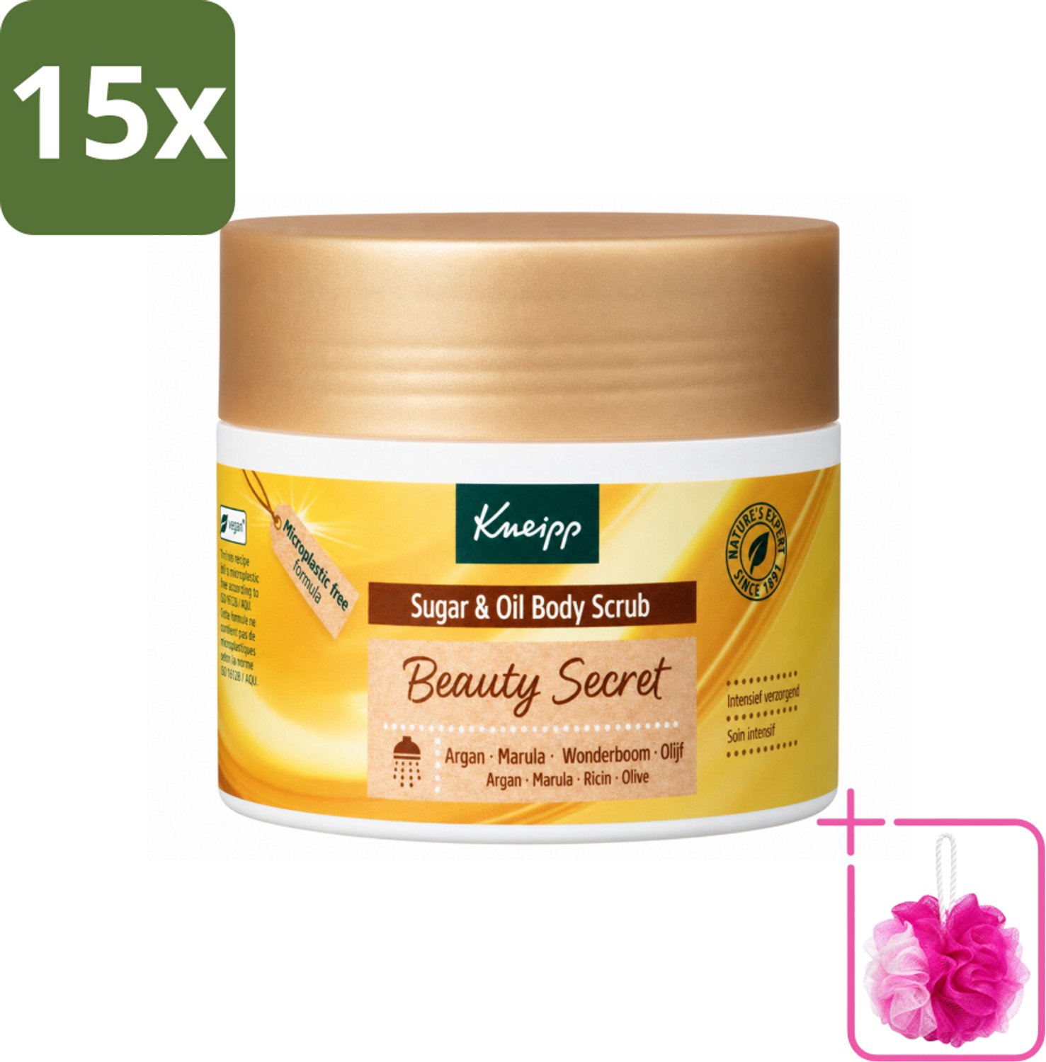 15 x Kneipp - Body scrub - Sugar & Oil - Beauty Secret - 200 ml - Bulkverpakking - Body scrub - Douchemop - Huid verzorging