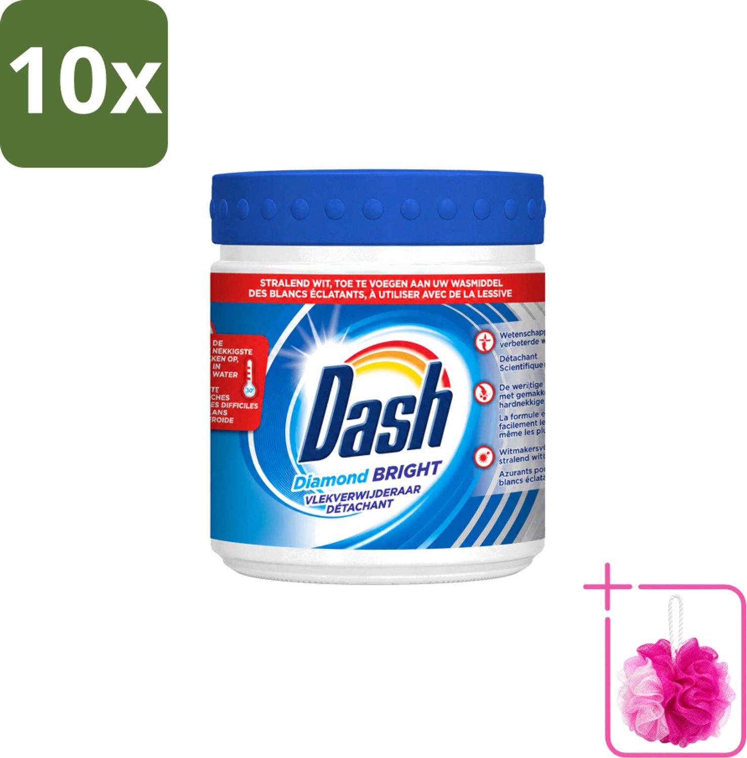 10 x Dash - Diamond Bright - Vlekverwijderaar Poeder - Voor Witte Was - 500 g - Bulkverpakking - Vlekverwijderaar - Douchemop - Witte was
