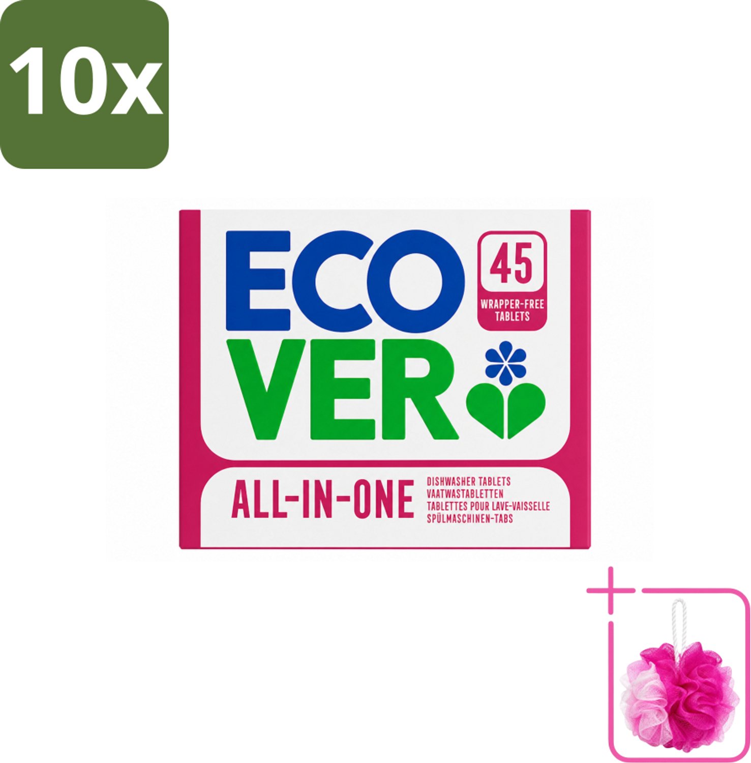 10 x Ecover - Vaatwastabletten All-in-One - Lemon & Mandarin - 45 Tabs - Bulkverpakking - Vaatwasmiddel - Douchemop - Vaatwastablet