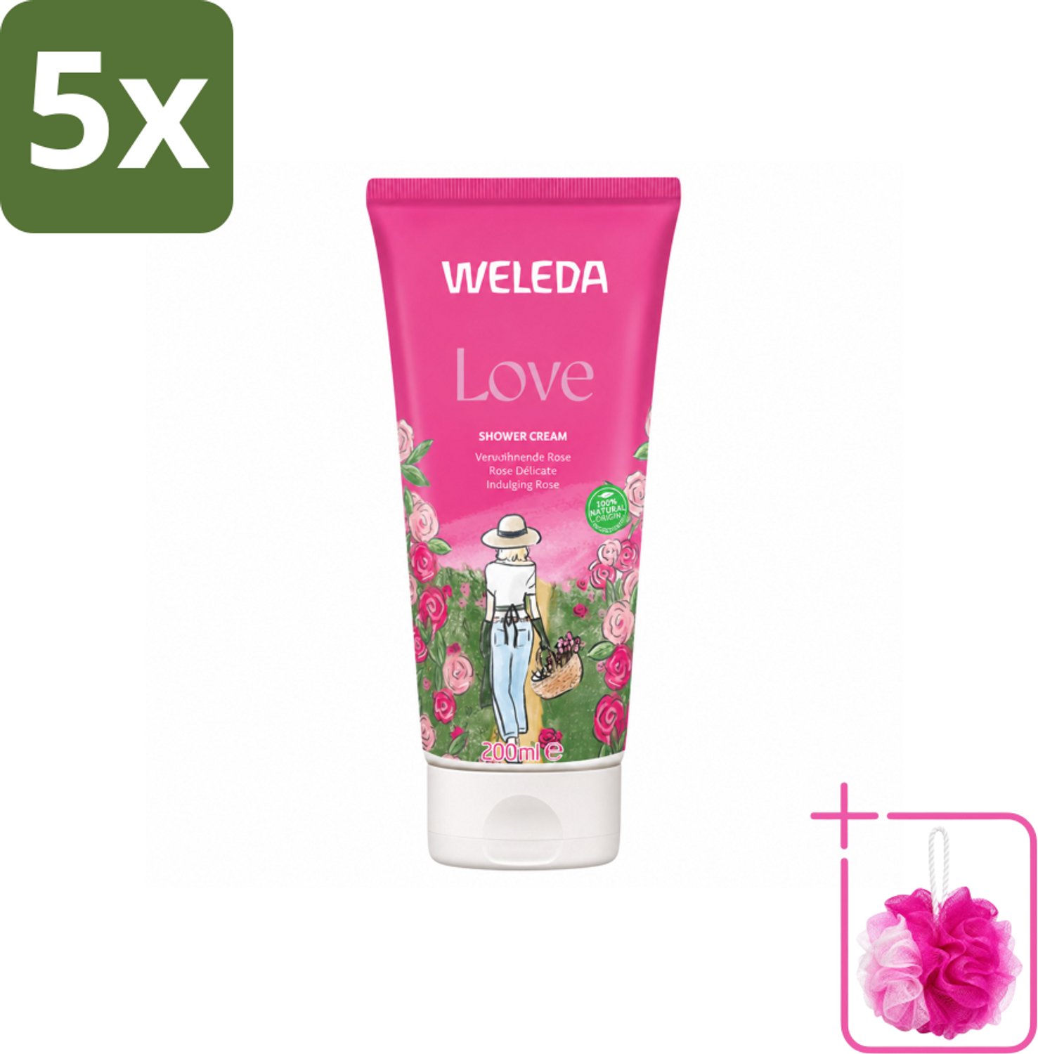 5 x WELEDA - Douchecrème Aroma Shower Love - 200 ml - Bulkverpakking - Douchecrème - Douchemop - Aromatherapie