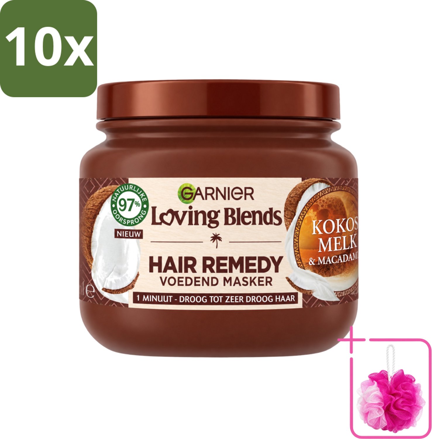 10 x Garnier - Loving Blends - Haarmasker - Kokosmelk & Macadamia - Normaal tot Droog Haar - 340 ml - Bulkverpakking - Haarmasker kokosmelk macadamia - Douchemop - Haarmasker voor droog haar