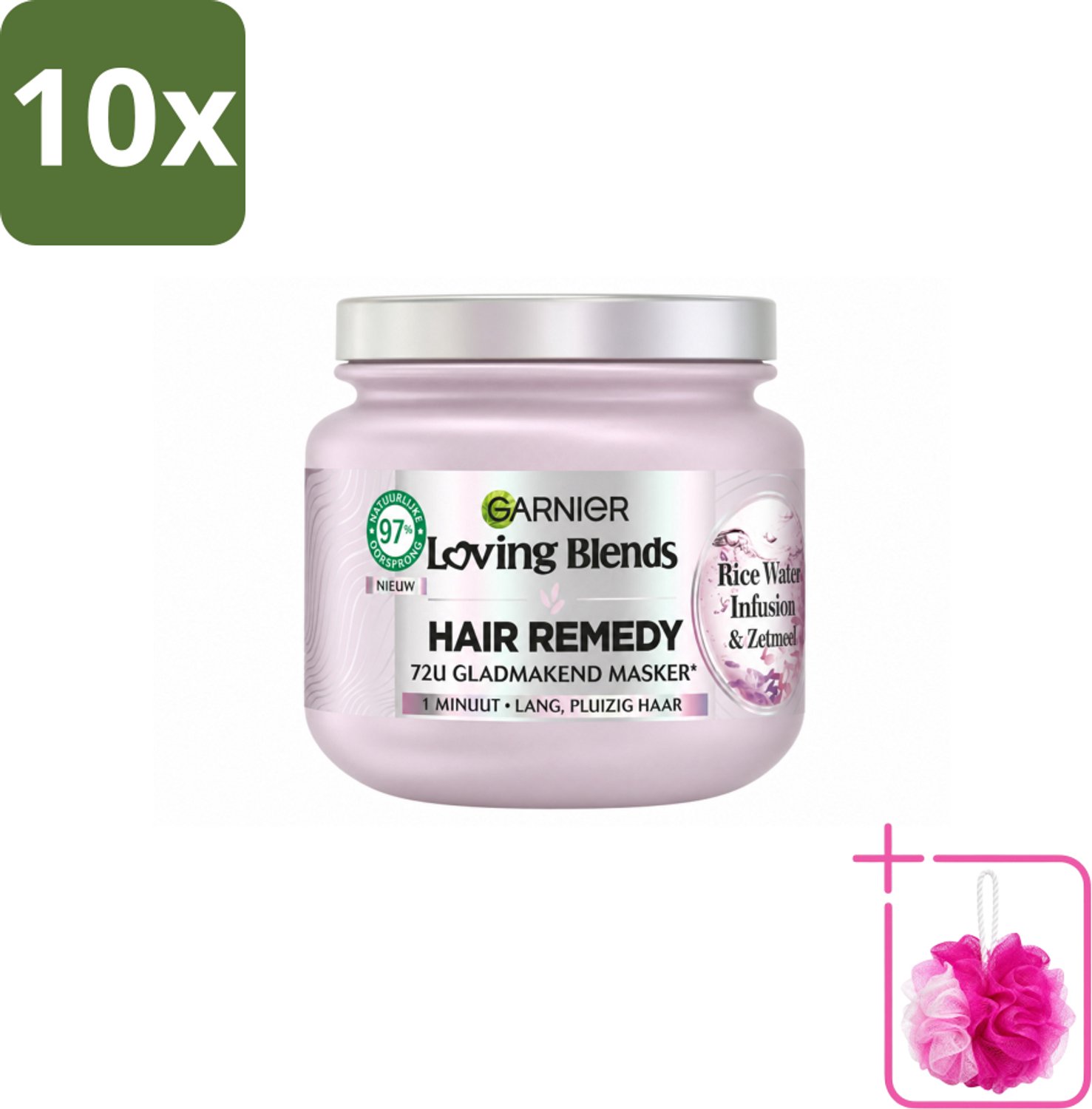 10 x Garnier - Loving Blends - Haarmasker - Rice Water Infusion - Glans & Zachtheid - Lang Haar - 340 ml - Bulkverpakking - Haarmasker - Douchemop - Rice Water
