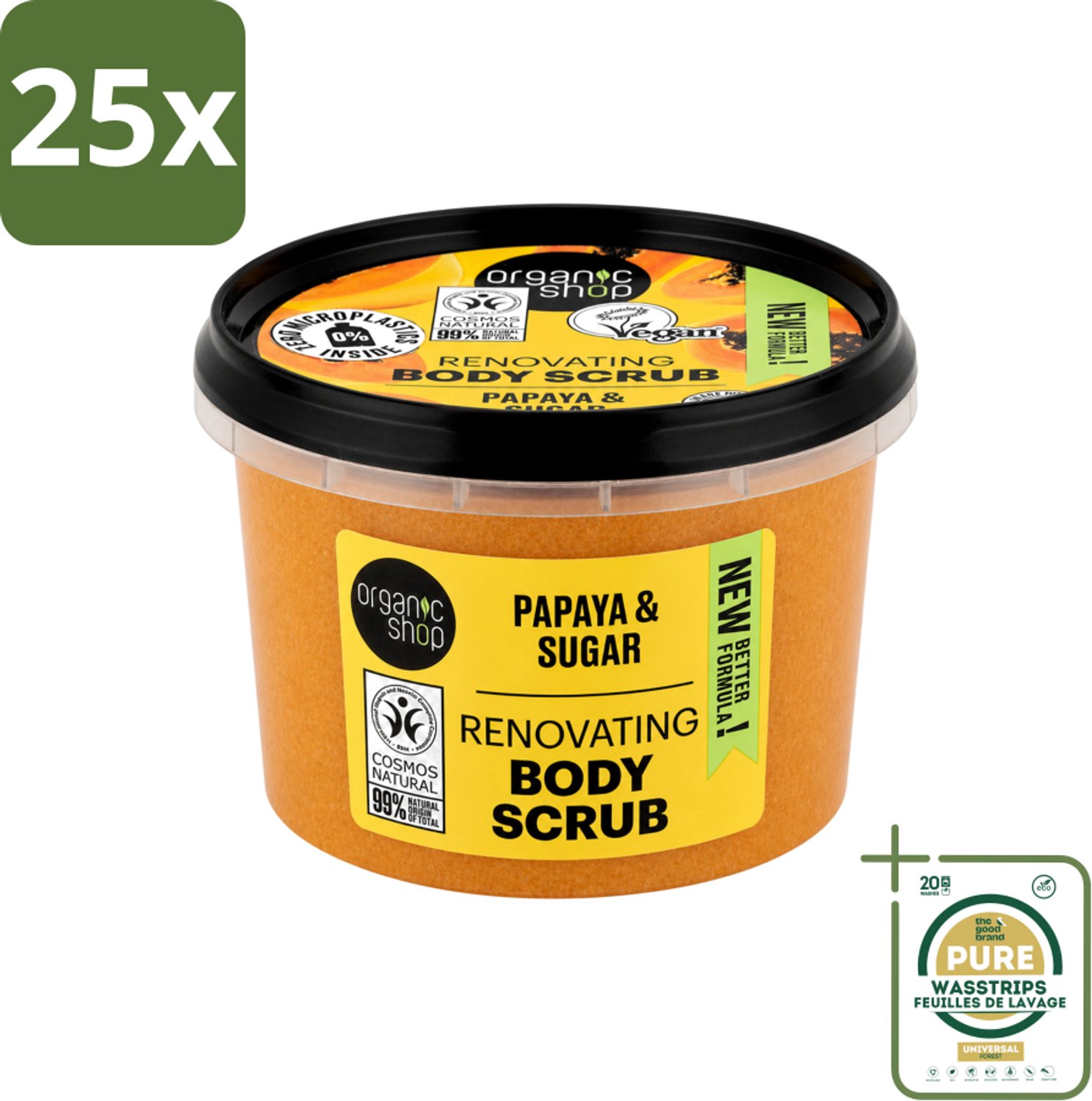 25 x Organic Shop - Body Scrub Papaya - Exfoliërend en Hydraterend - 250 ml - Wasstrips - Bodyscrub Papaya - Exfoliatie Huid - Natuurlijke Huidverzorging - Huidvernieuwing - Hydraterende Scrub