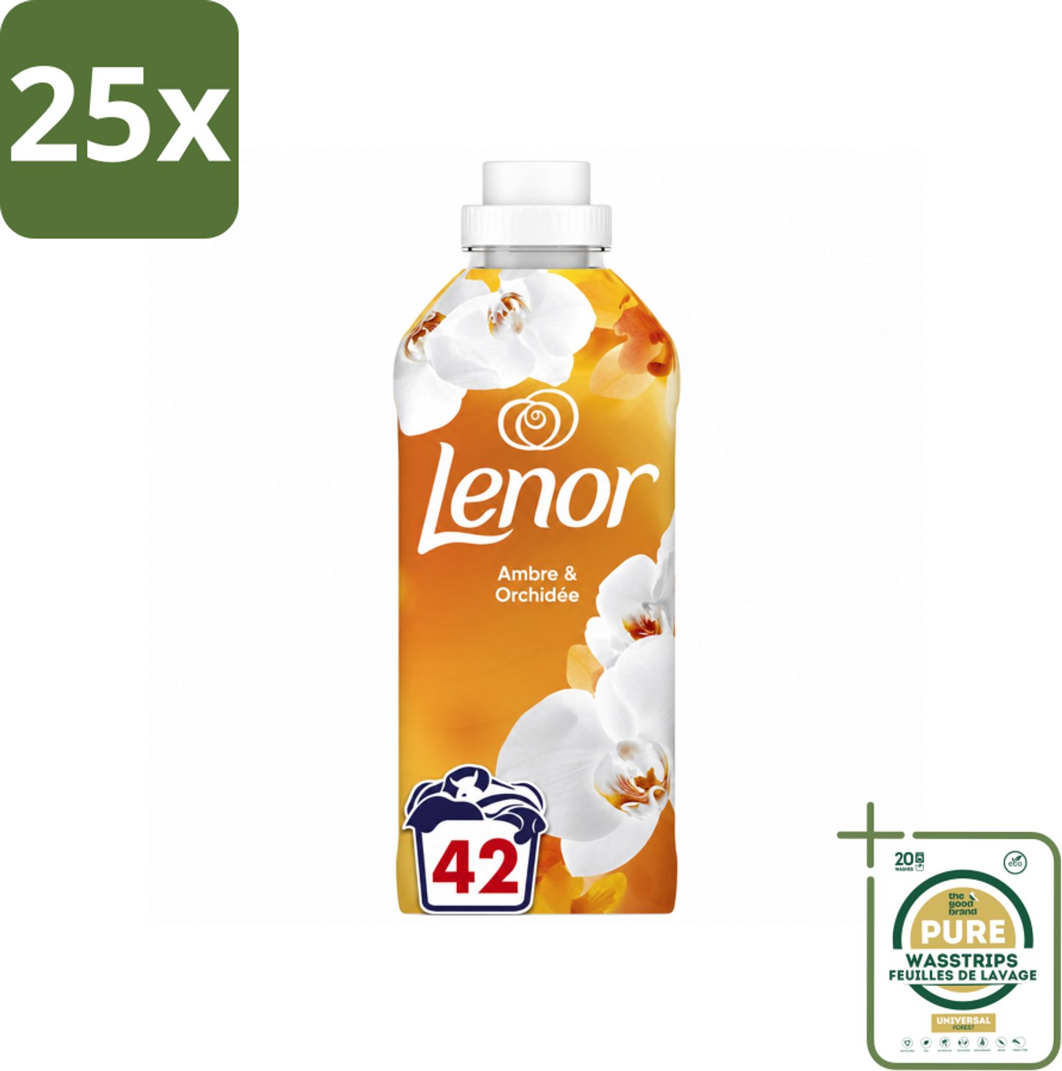 25 x Lenor - Wasverzachter - Amber & Orchidee - Fris & Zacht - 42 Wasbeurten - Wasstrips - Wasverzachter - Fris - Ontspannen - Geur - Wasgeur