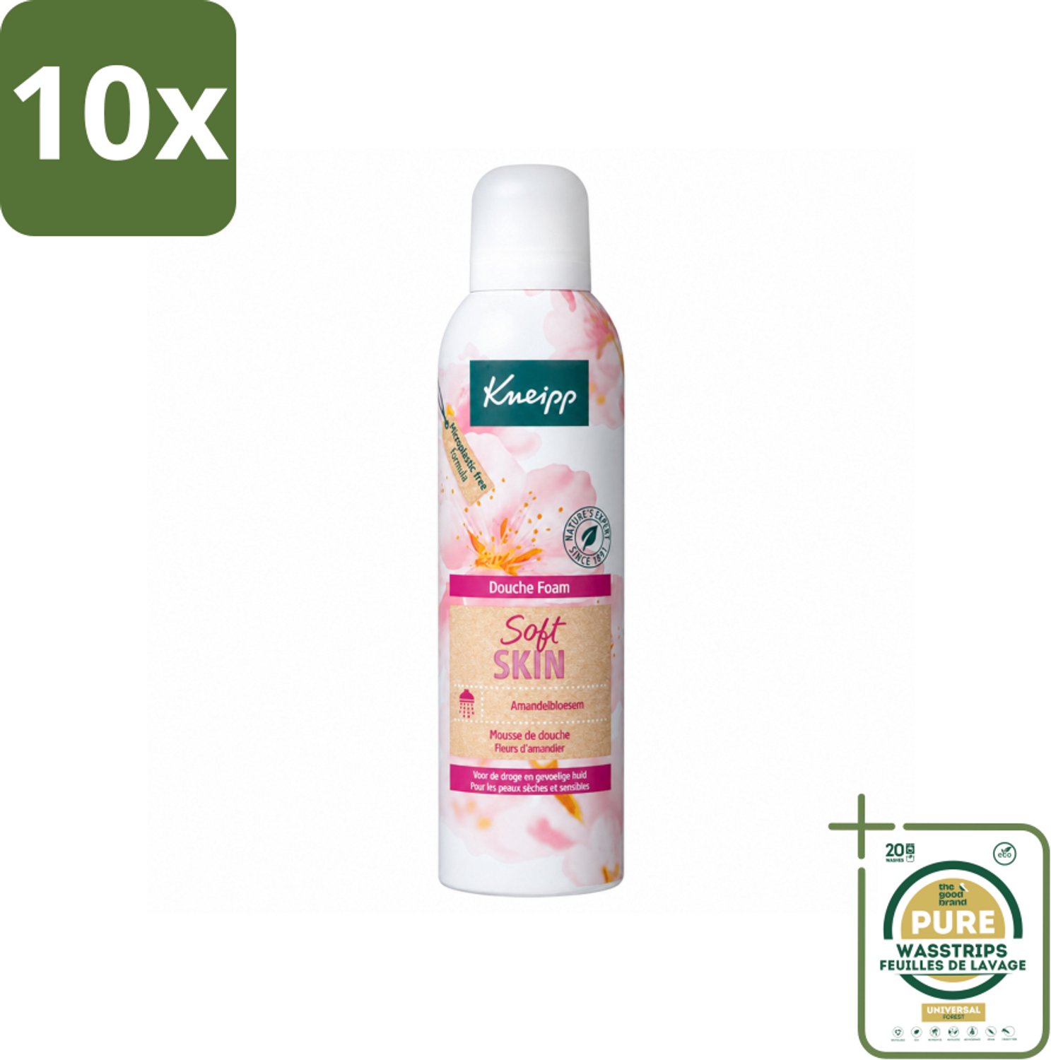 10 x Kneipp - Douche foam - Soft Skin - Voor droge en gevoelige huid - 200 ml - Wasstrips - Douche Foam - Huidverzorging - Droge Huid - Gevoelige Huid - Amandelolie
