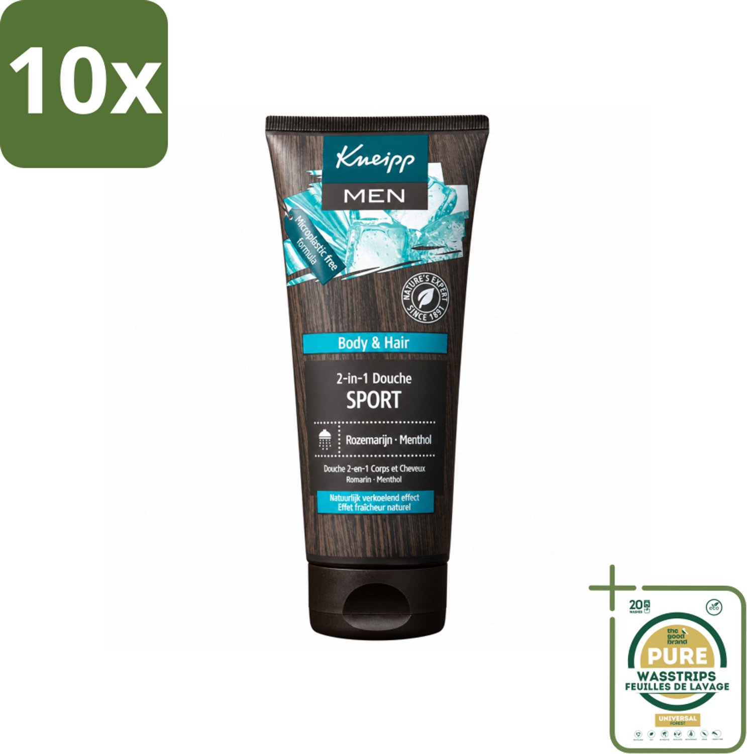 10 x Kneipp - Sport Douche 2‑in‑1 - Men - 200 ml - Wasstrips - Sportdouche - Herstel Na Sporten - Verkoeling - Ontspanning - Menthol